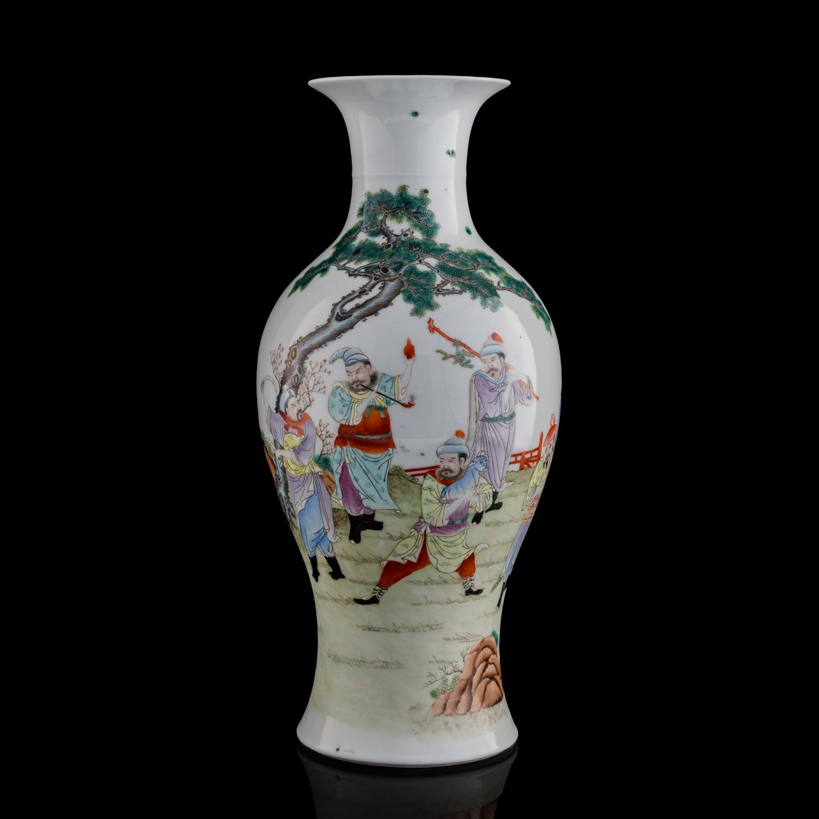 A Chinese famille rose 'figural' Guanyin vase, Republic period: A Chinese famille rose 'figural' Guanyin vase Republic period With four-character mark to underside. H: 17 1/2, Dia: 7 3/4 in. (H: 44.5, Dia: 19.7 cm.) Private collection, Lilburn, Georgia.