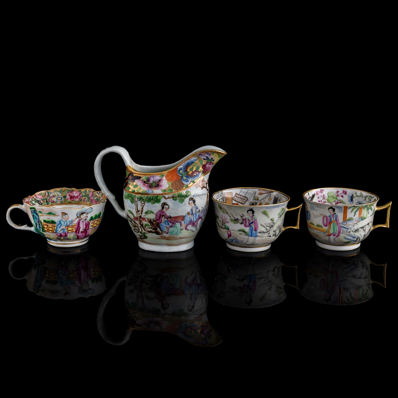 Four Chinese Canton famille rose tea wares, 19th century (1 of 9)