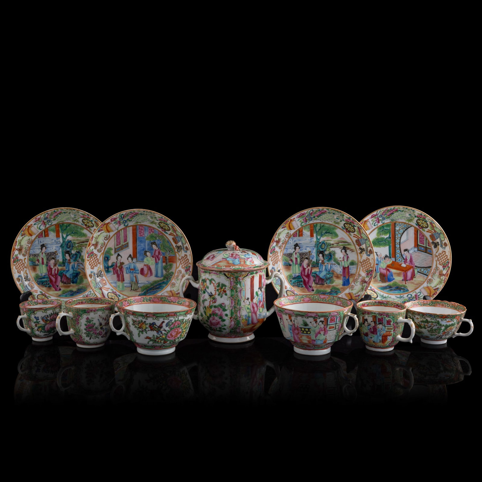 A group of Chinese Canton famille rose tea wares, 19th century (1 of 12)
