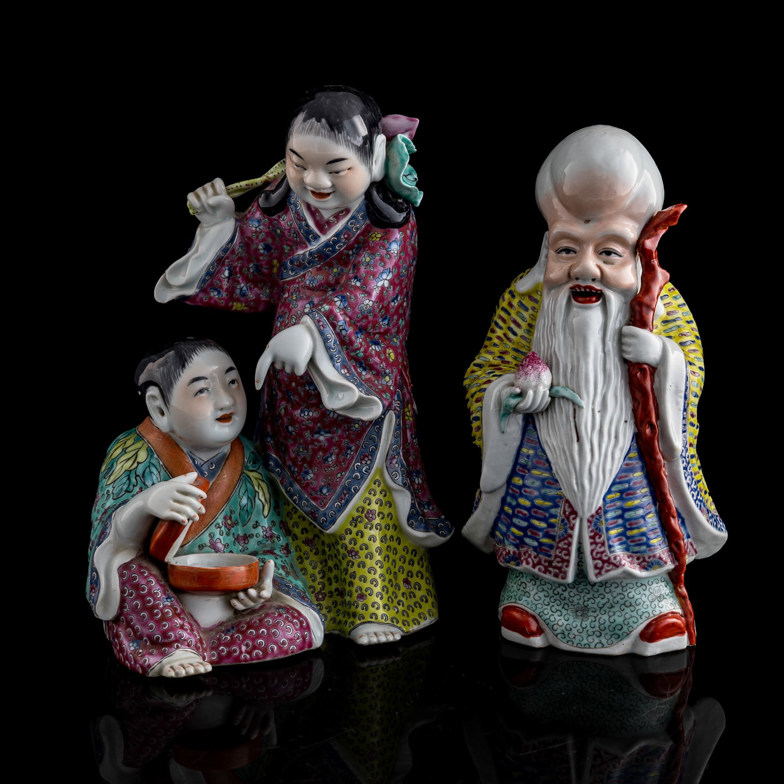 A Chinese famille rose Shouxing and a Hehe Erxian figurine group, Republic period (1 of 11)