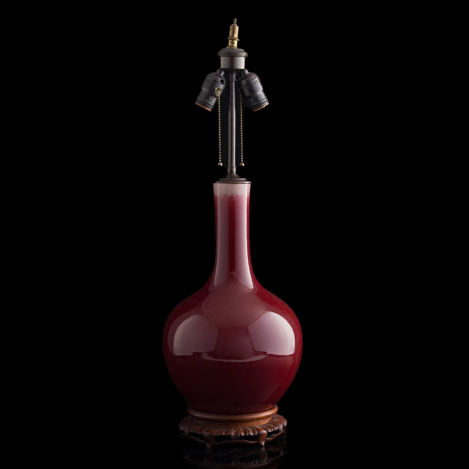 A Chinese red-glazed tianqiu vase lamp, 19th century (1 of 8)