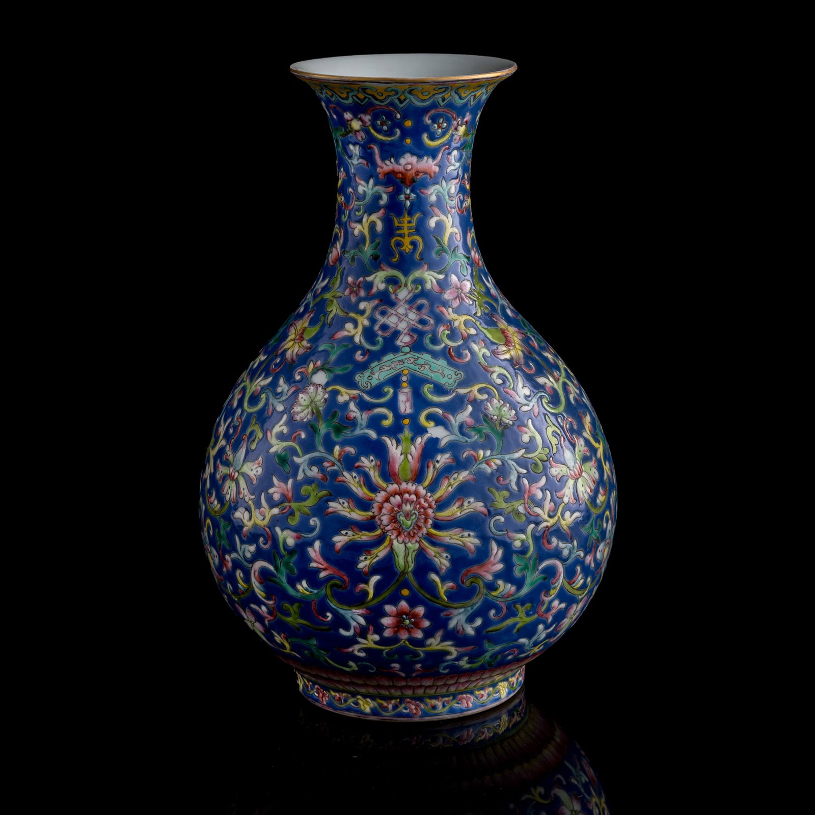 A Chinese blue-ground famille rose 'floral scroll' vase, late 19th century (1 of 9)