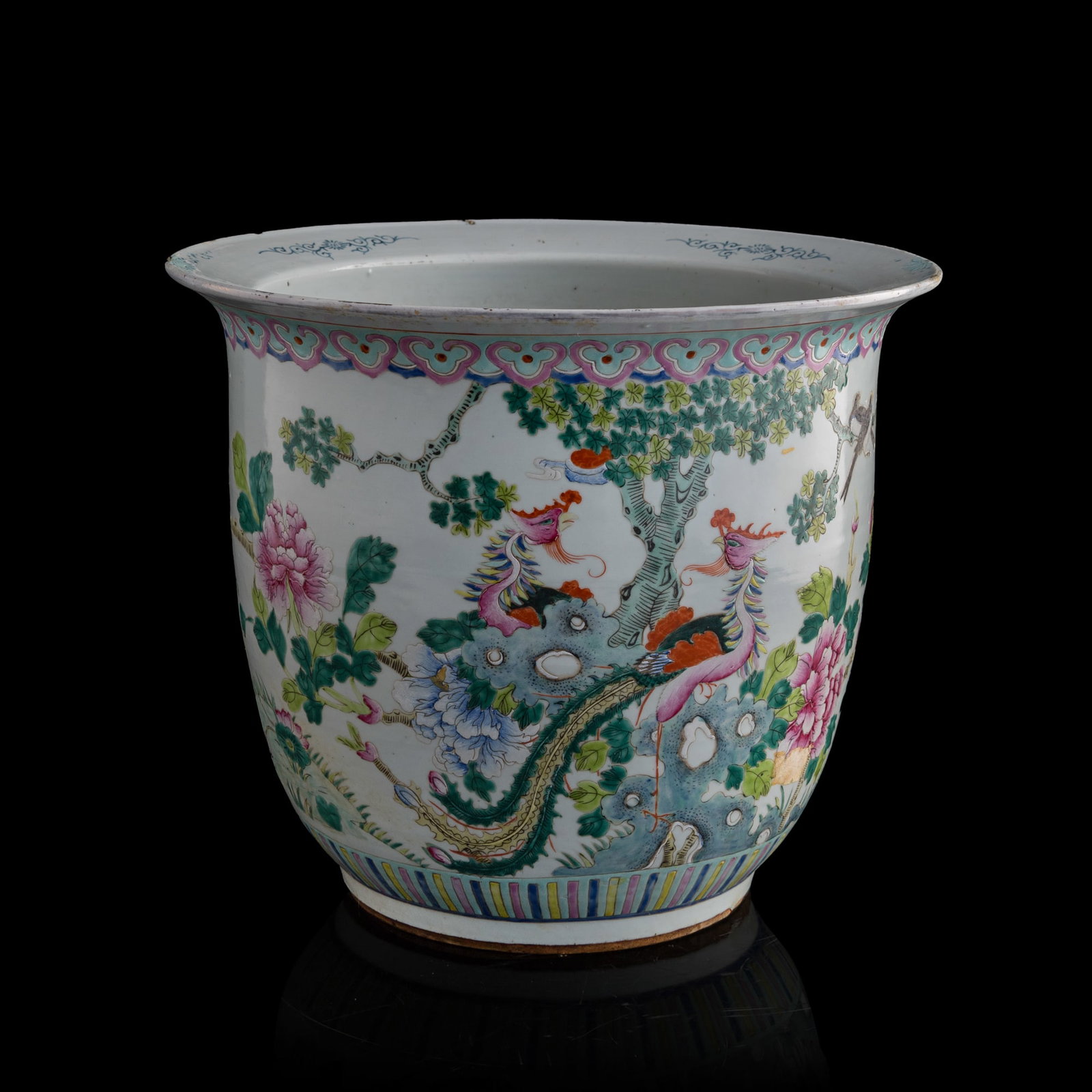 A Chinese famille rose 'phoenix and peony' jardiniere, late 19th century (1 of 8)