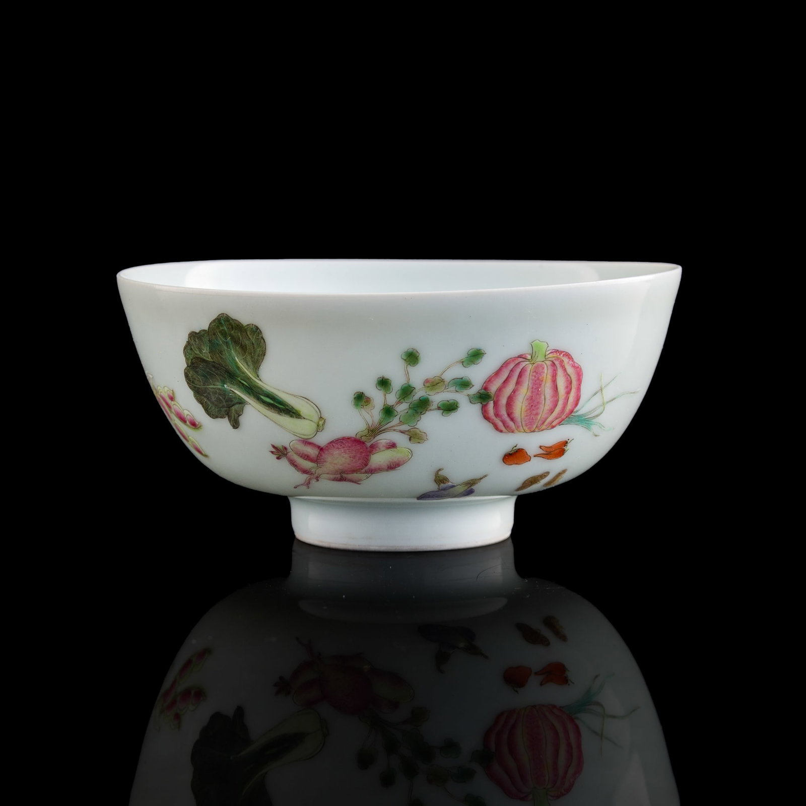 A Chinese famille rose 'fruits' and 'poem' bowl: A Chinese famille rose 'fruits' and 'poem' bowl With six-character mark to underside and three seal marks to body. Sold with associated fitted box. H: 2 1/2, Dia: 5 1/4 in. (H: 6.4, Dia: 13.3 cm.) Pri