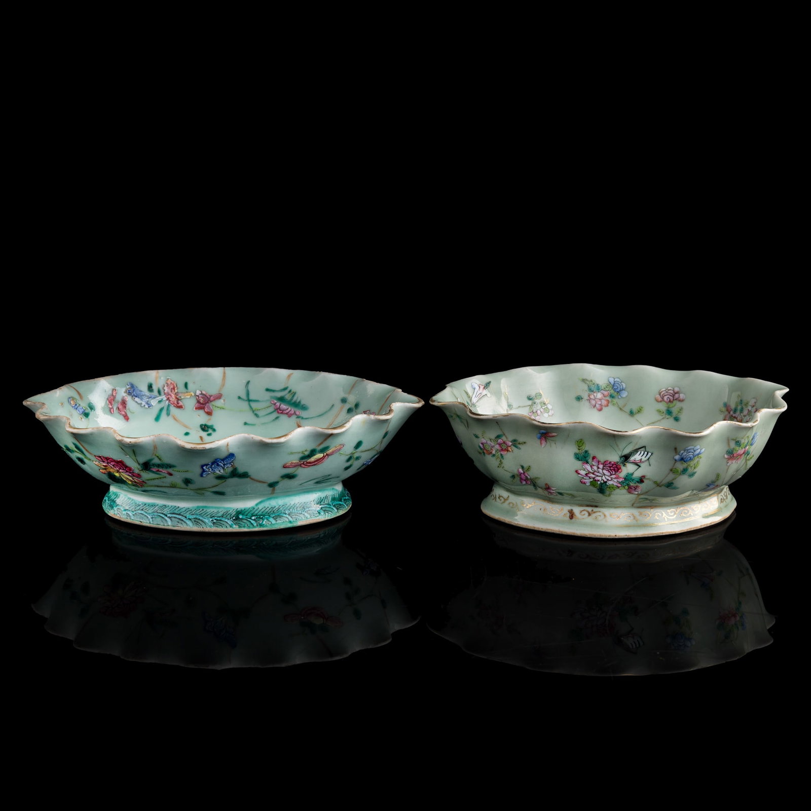 Two Chinese celadon and famille rose bowls, late 19th century (1 of 8)