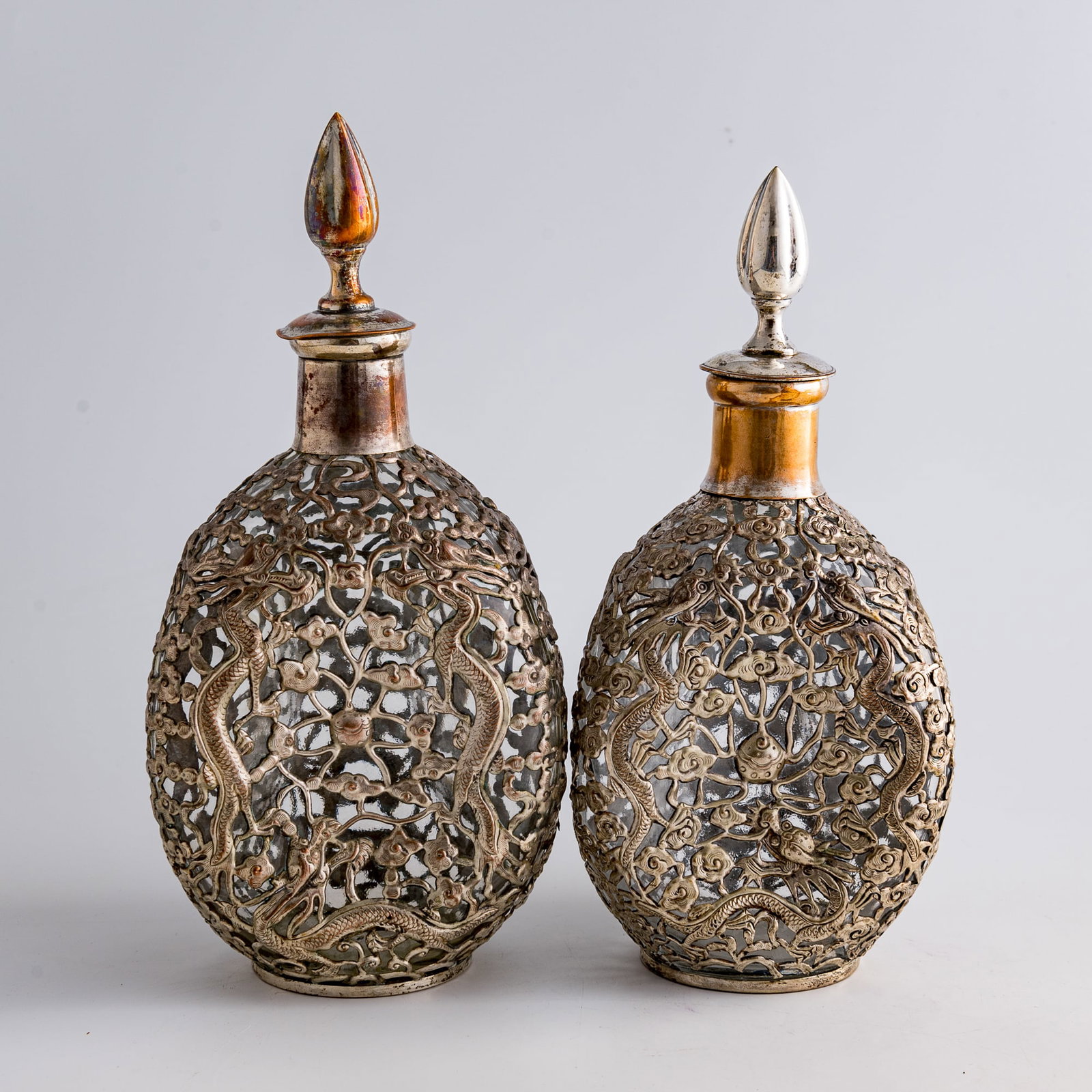 Two Chinese export glass decanters mounted with silver-plated metal, late 19th century (1 of 11)