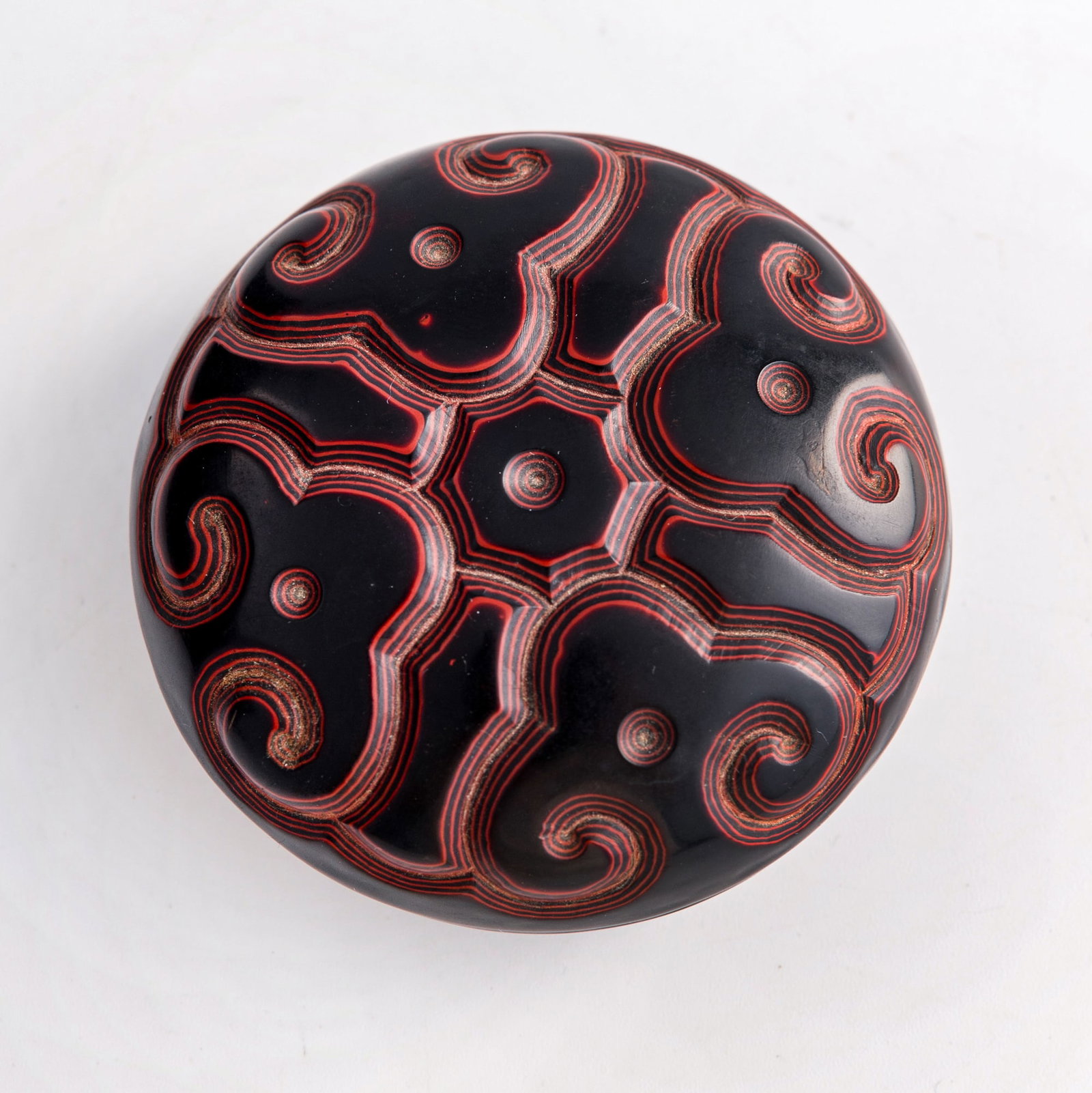A Chinese tixi incense box, 19th century: A Chinese tixi incense box 19th century With four-character mark to underside. H: 1, Dia: 2 1/2 in. (H: 2.5, Dia: 6.4 cm.) Private collection, Gaithersburg, Maryland.