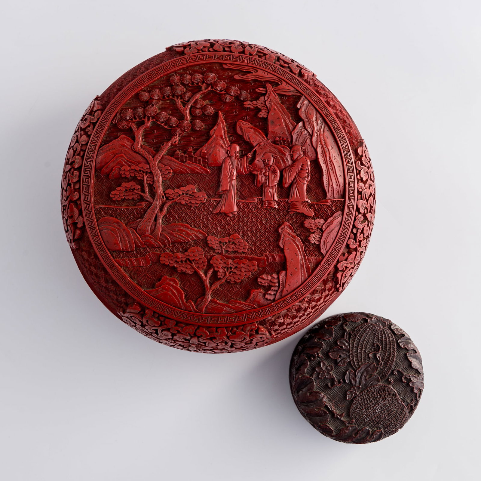 A Chinese cinnabar presentation box and incense box, 19th century (1 of 9)