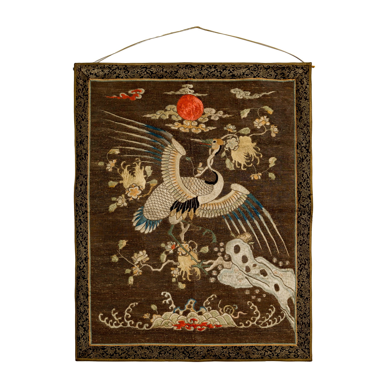 A Chinese embroidered 'crane' panel, 19th century: A Chinese embroidered 'crane' panel 19th century H: 29 1/4, W: 24 in. (H: 74.3, W: 61 cm.) Private collection, Green Bay, Wisconsin. Click here for high res