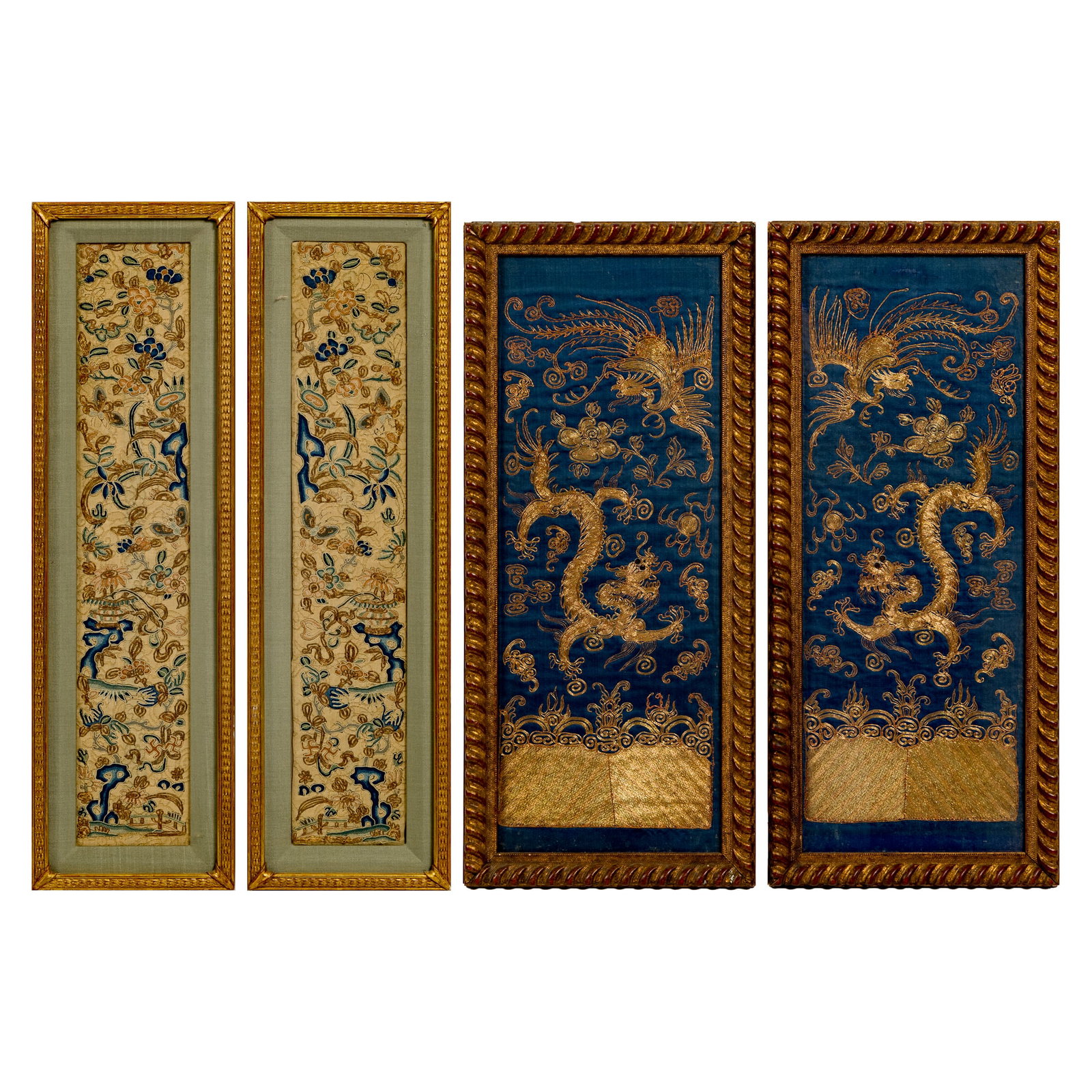Two pairs of Chinese embroideries, 19th century (1 of 9)