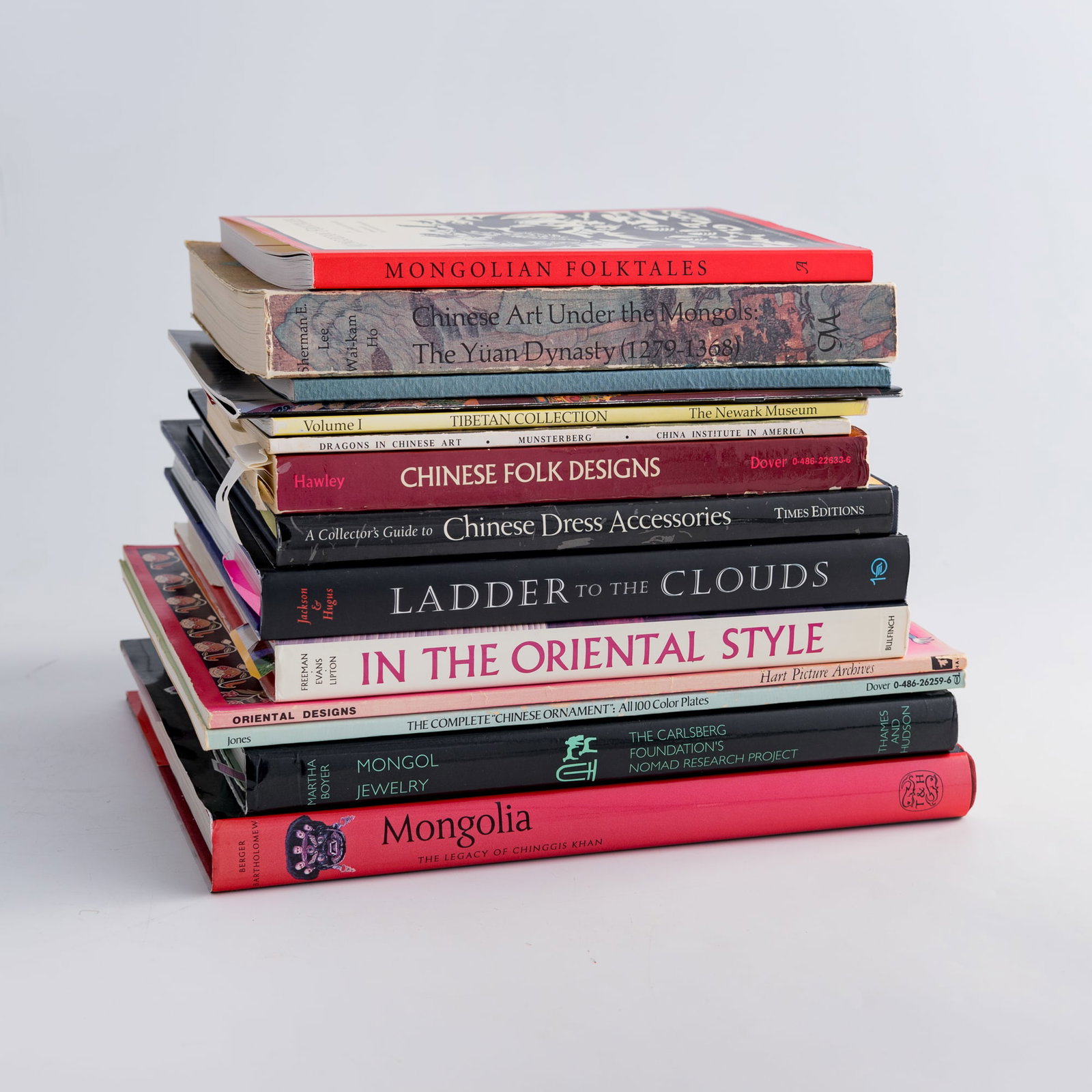 A group of fifteen English-language books on Chinese, Tibetan, and Mongolian art and culture: A group of fifteen English-language books on Chinese, Tibetan, and Mongolian art and culture Includes Mongolian Folktales by Hilary Roe Metternich (1996); Chinese Art Under the Mongols by Sherman E. L