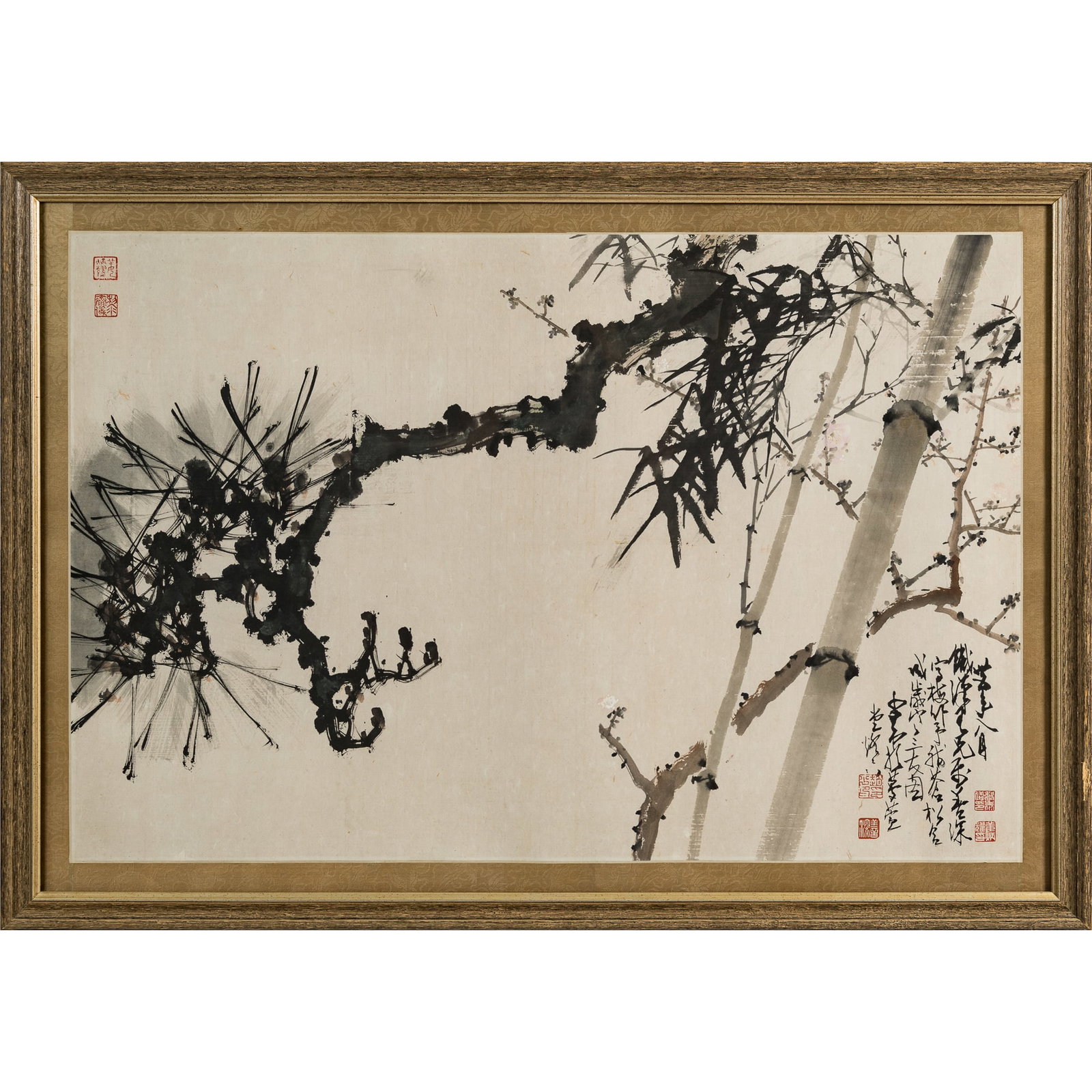 A Chinese 'Three Friends of Winter' painting, by Zhao Shao'ang and Yang Shanshen, dated 1988 (1 of 7)
