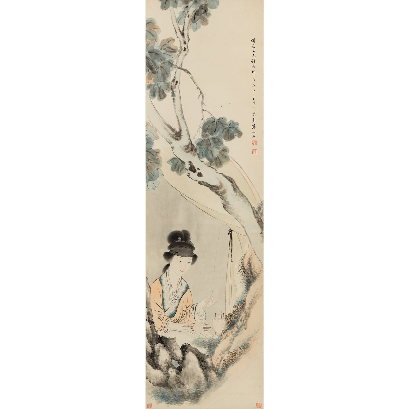 A Chinese 'court lady' painting, hanging scroll, by Tang Luming (1804-1874), dated 1860 (1 of 6)