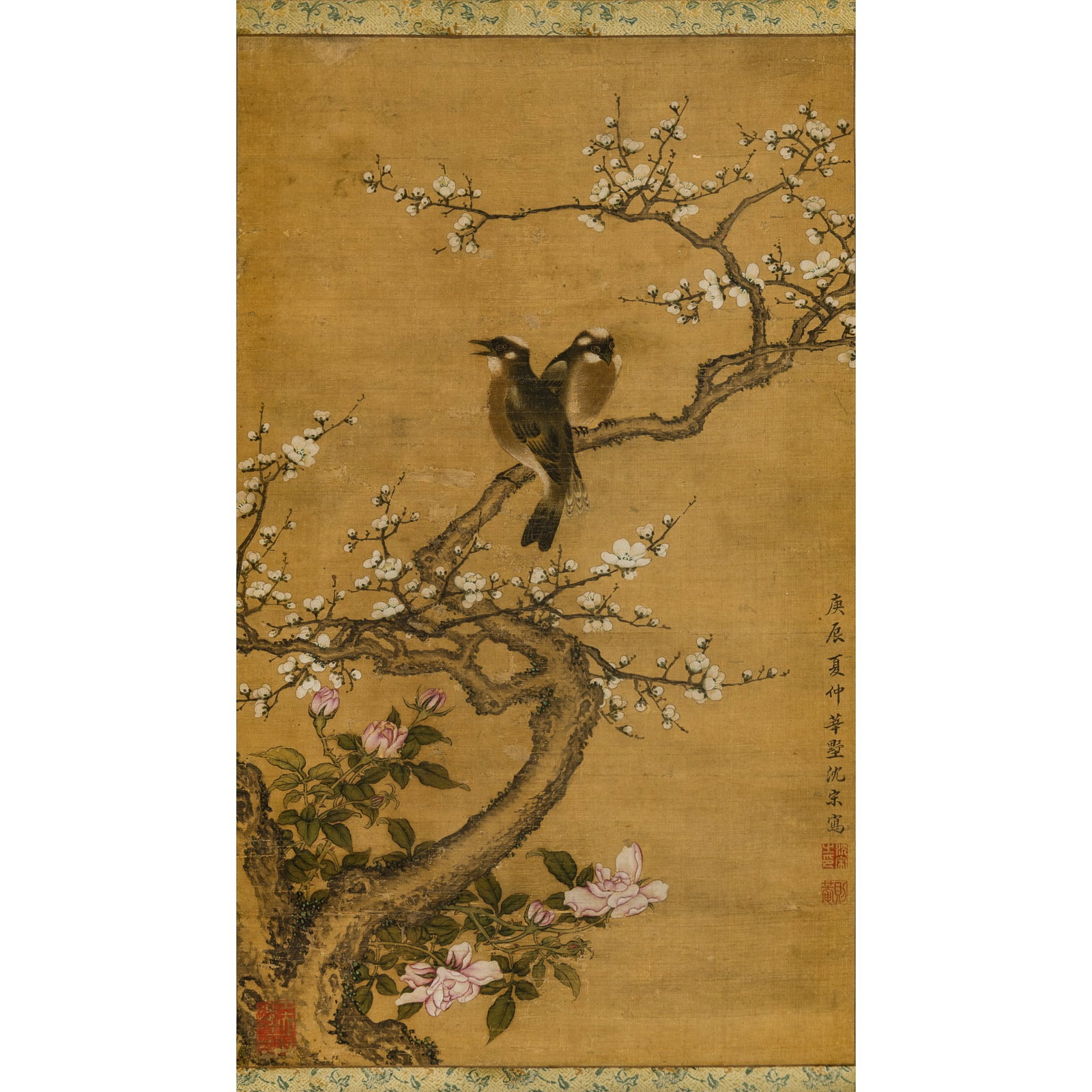 A Chinese 'flower and bird' painting, hanging scroll, by Shen Song (1 of 10)
