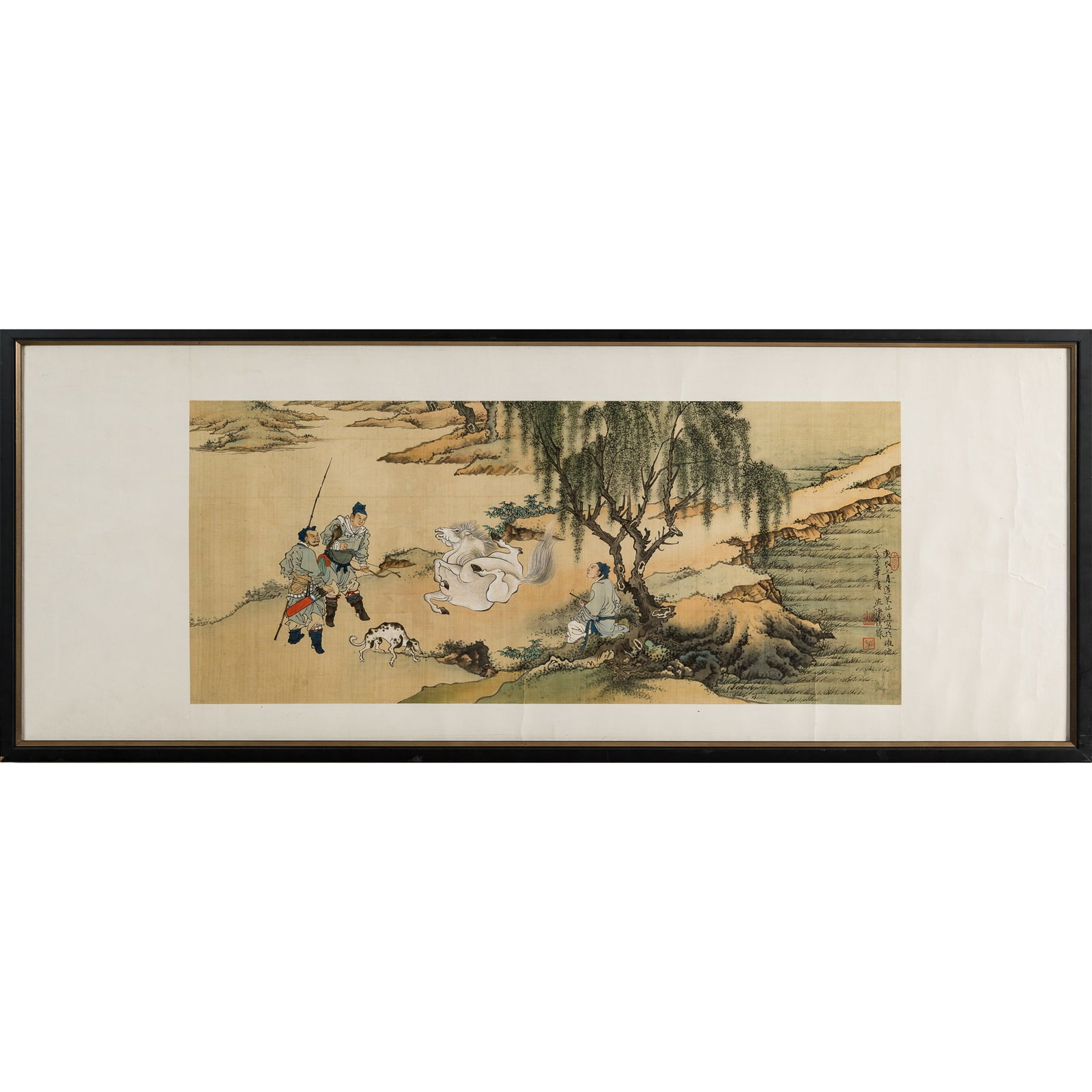 A Chinese horizontal painting of hunting scene, by Xu Cao (1899-1961), dated 1940 (1 of 8)