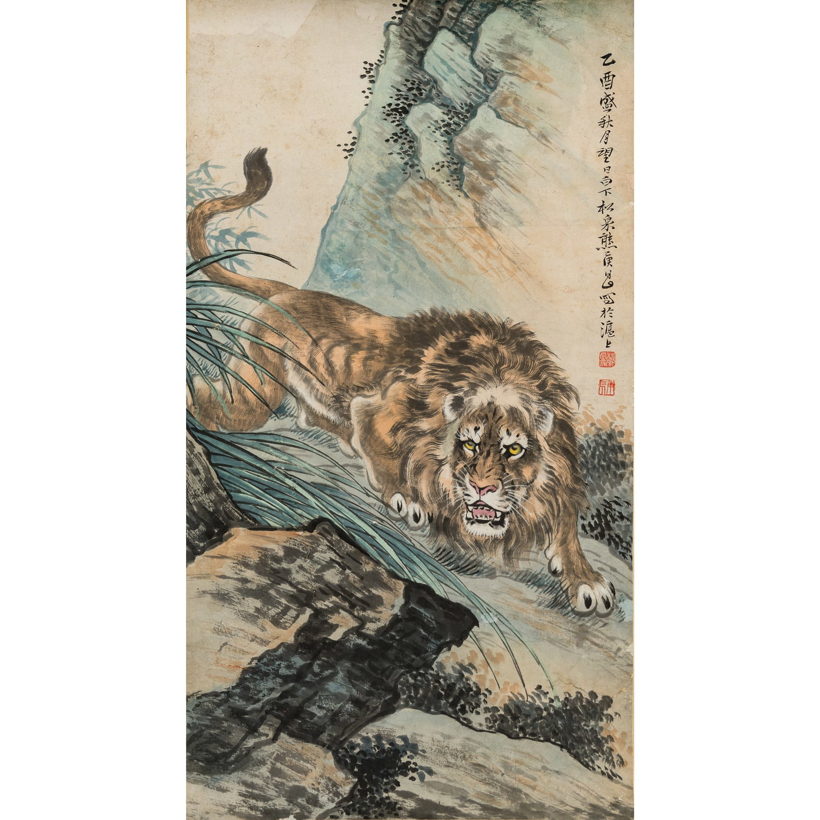 A Chinese 'lion' painting, by Xiong Songquan (1884-1961), dated 1945 (1 of 4)