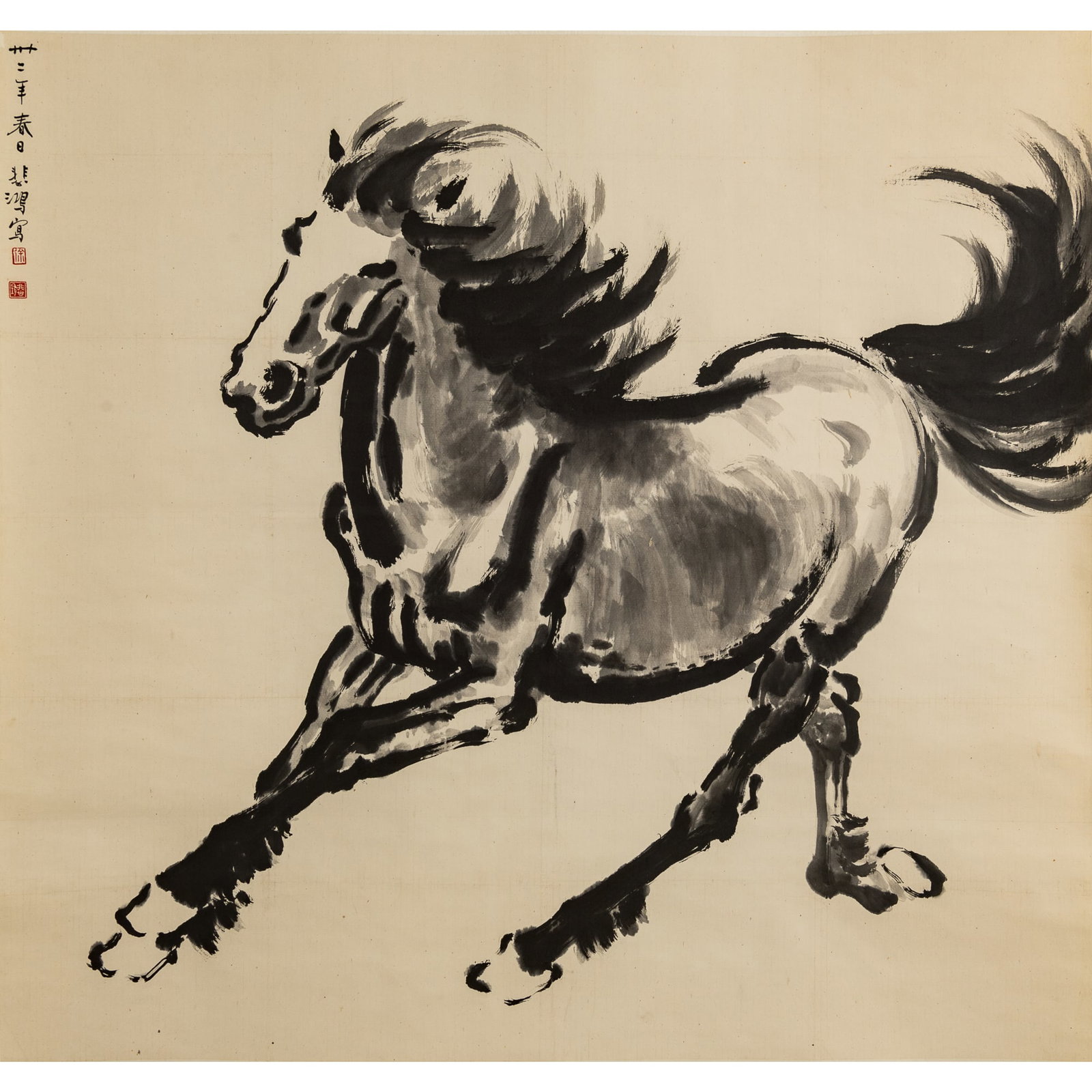 A Chinese painting of a galloping horse, hanging scroll, attributed to Xu Beihong (1895-1953) (1 of 4)