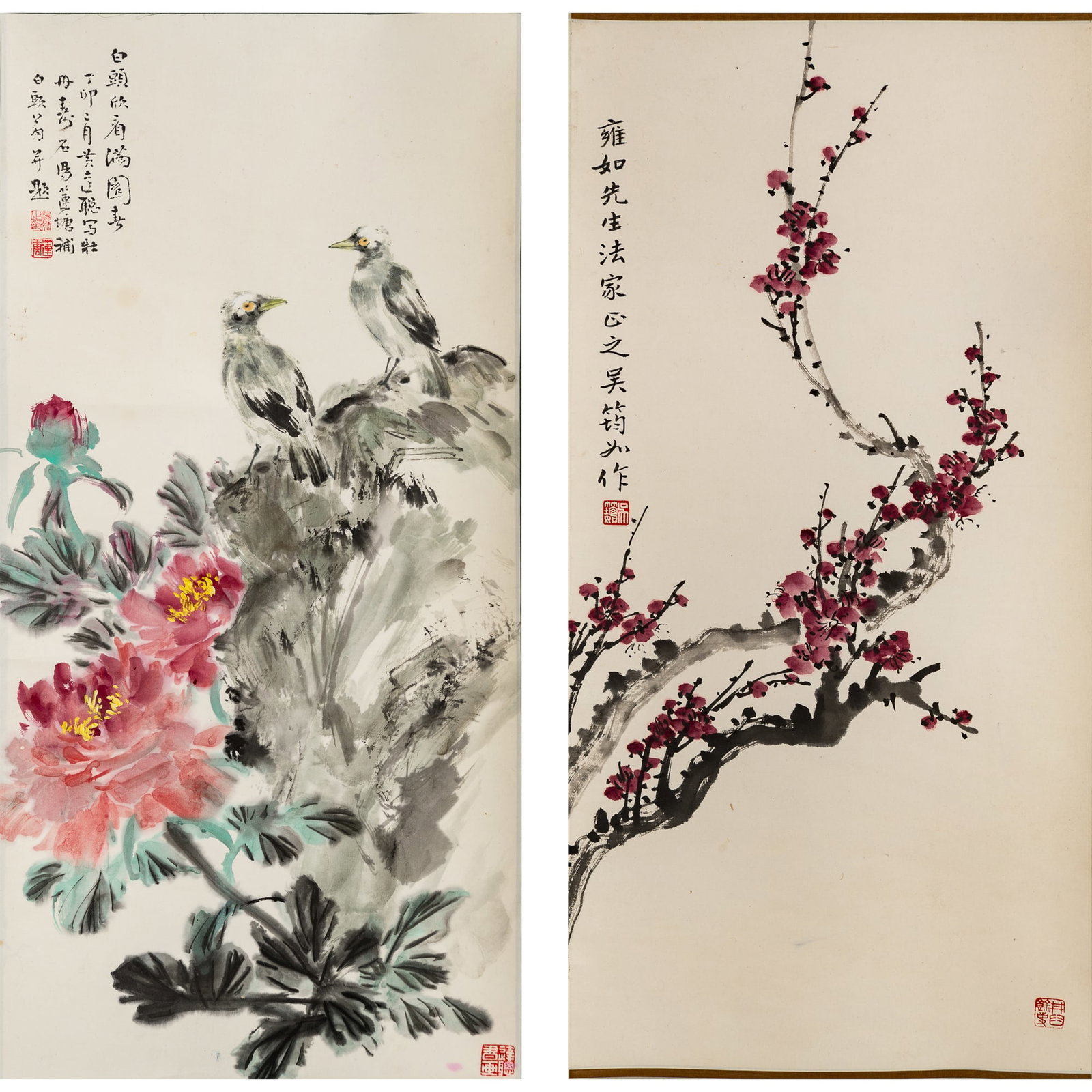 Two Chinese paintings, hanging scroll, by Wu Junru, Huang Dacong and others (1 of 9)