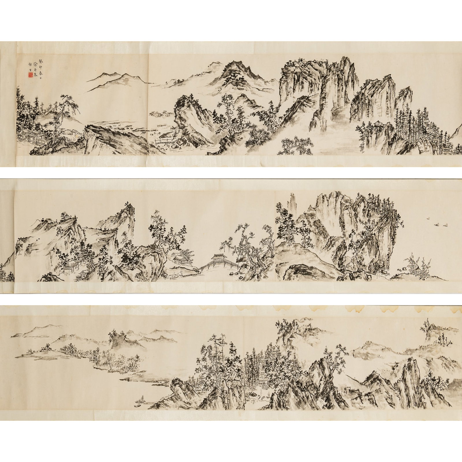 A Chinese landscape handscroll, after Xia Gui (1180-1230), by Xu Qiqin (1916-2003) (1 of 12)