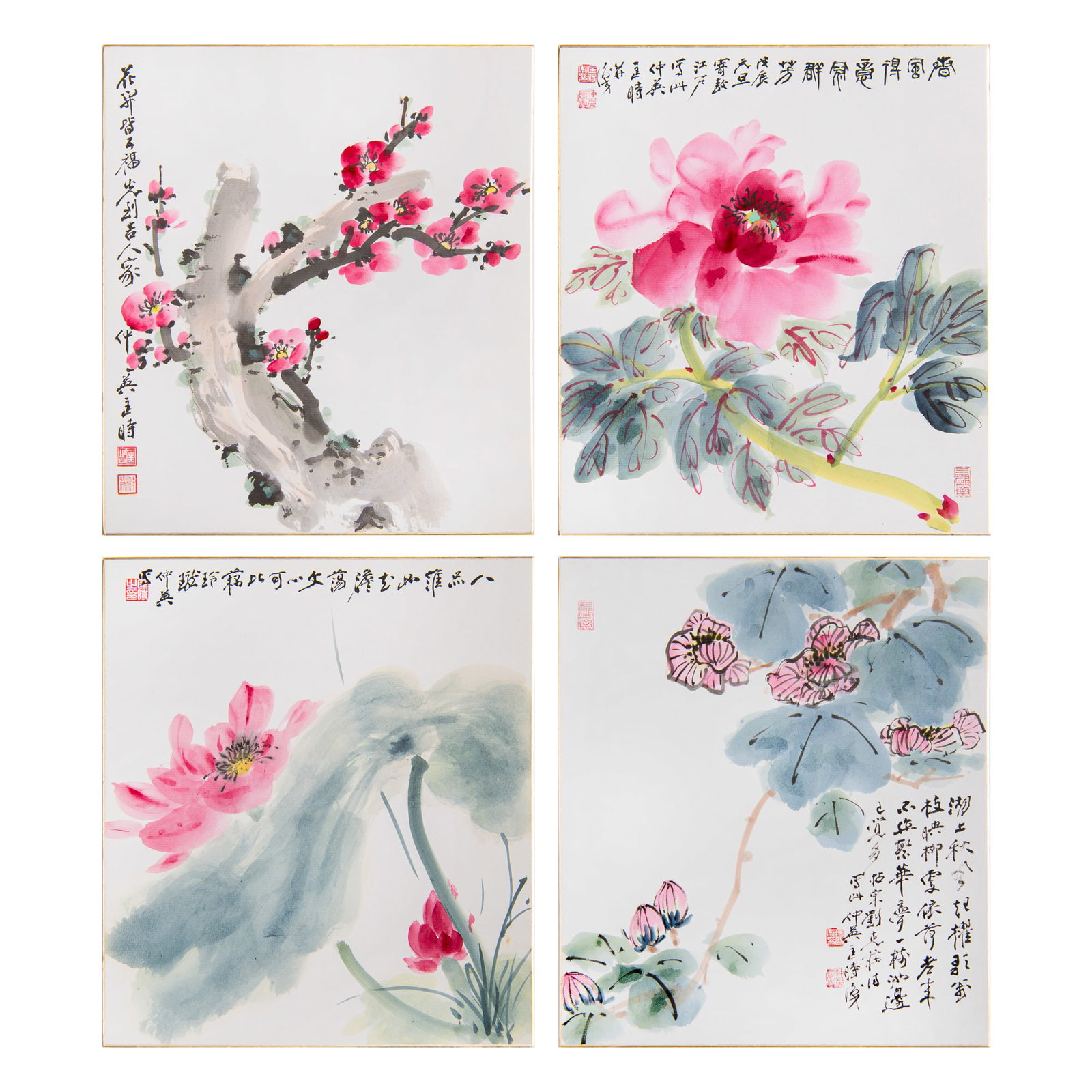Four Chinese 'flower' paintings, by Kuang Zhongying (1924-2015) (1 of 11)