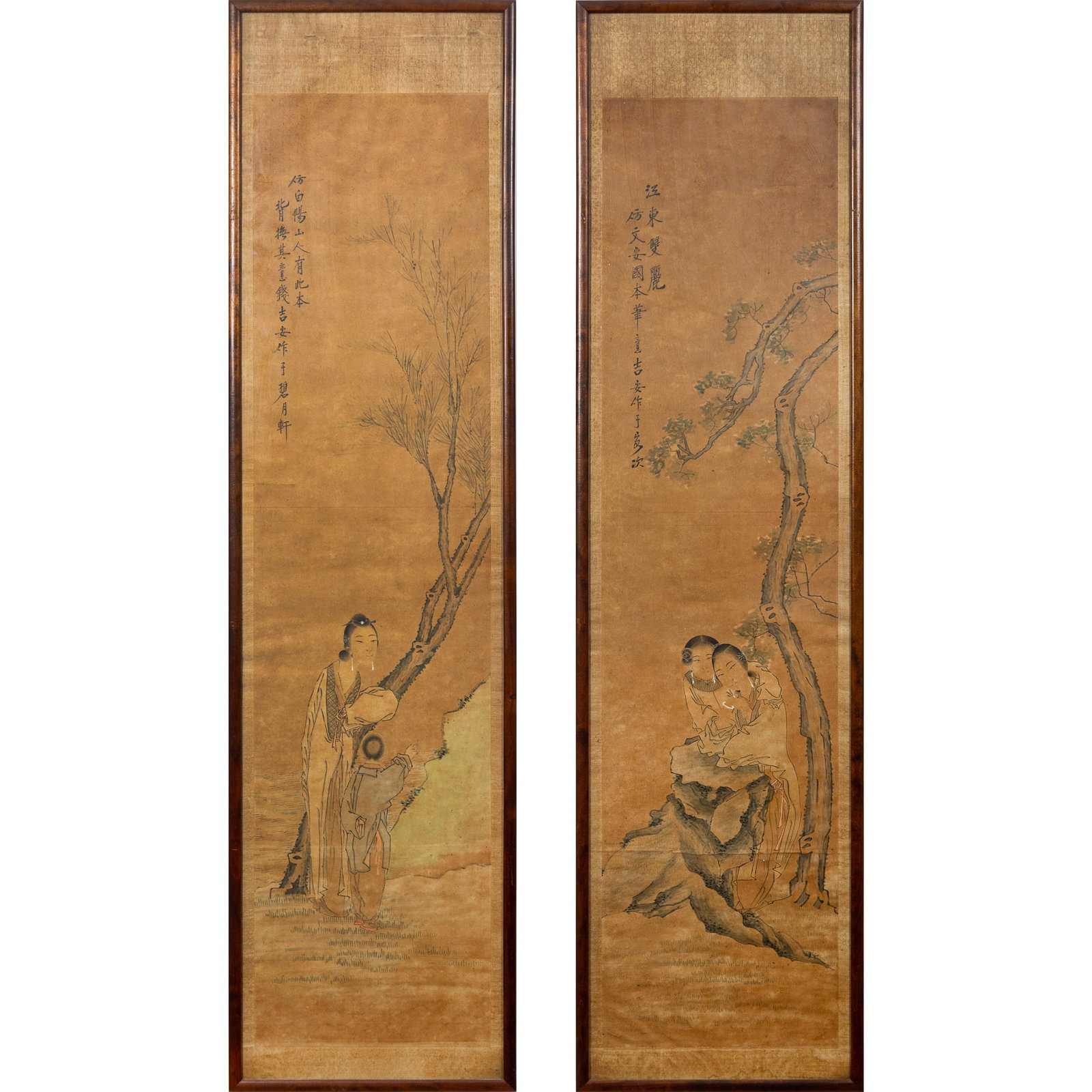 A pair of Chinese 'court lady' paintings, by Qian Ji'an (unknown) (1 of 7)