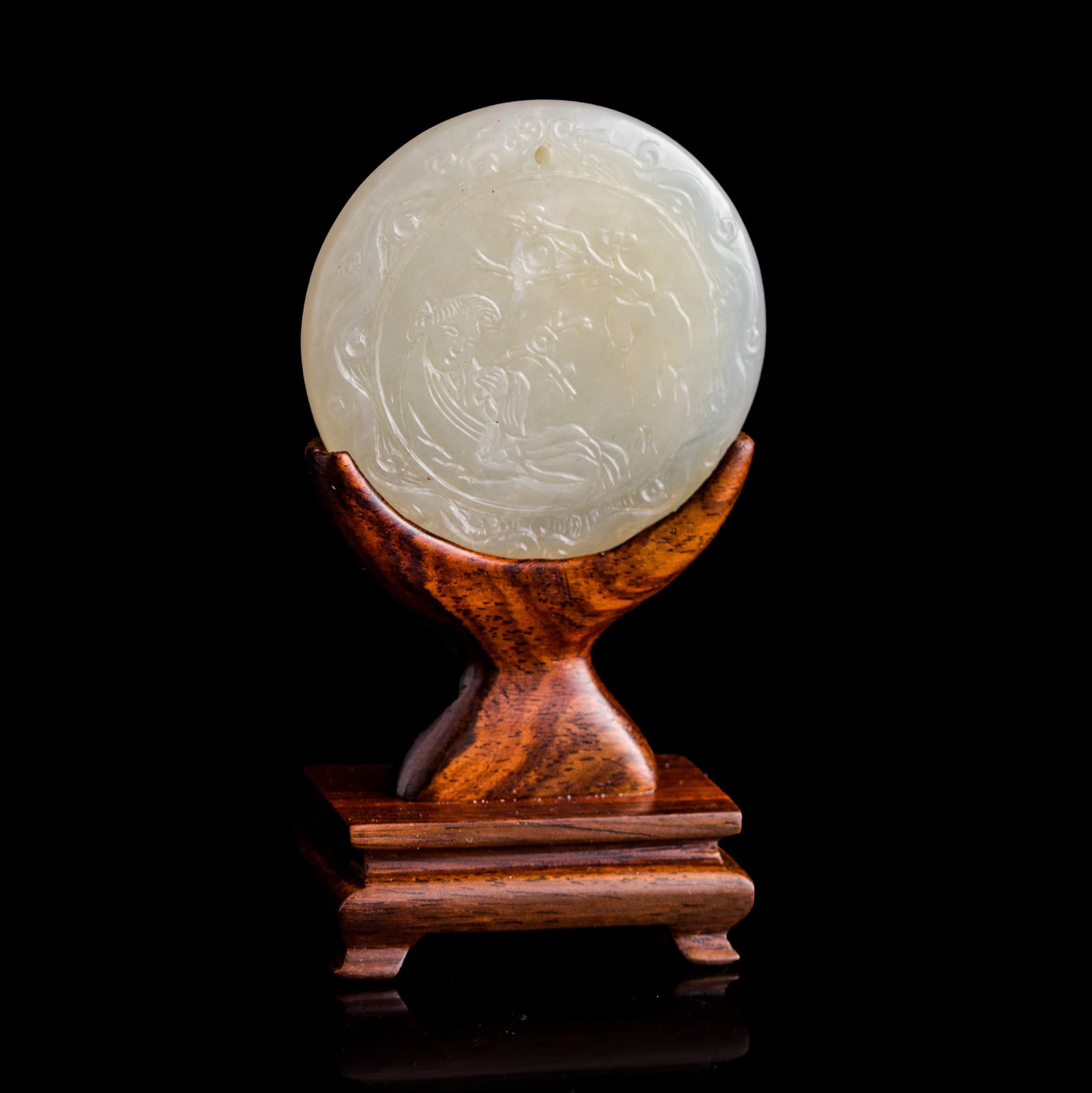 A Chinese white jade 'court lady' and 'inscription' plaque, 18th century (1 of 8)