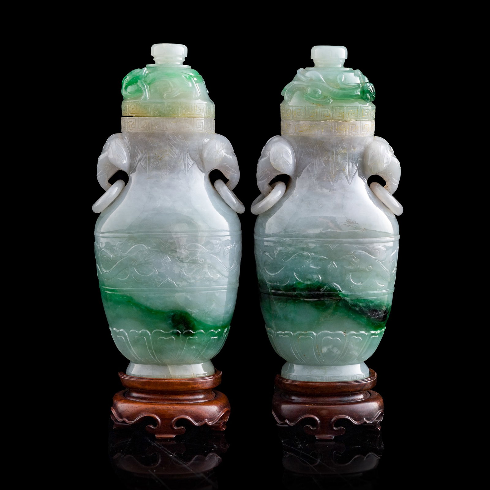 A pair of Chinese jadeite covered vases, Qing dynasty (1 of 14)
