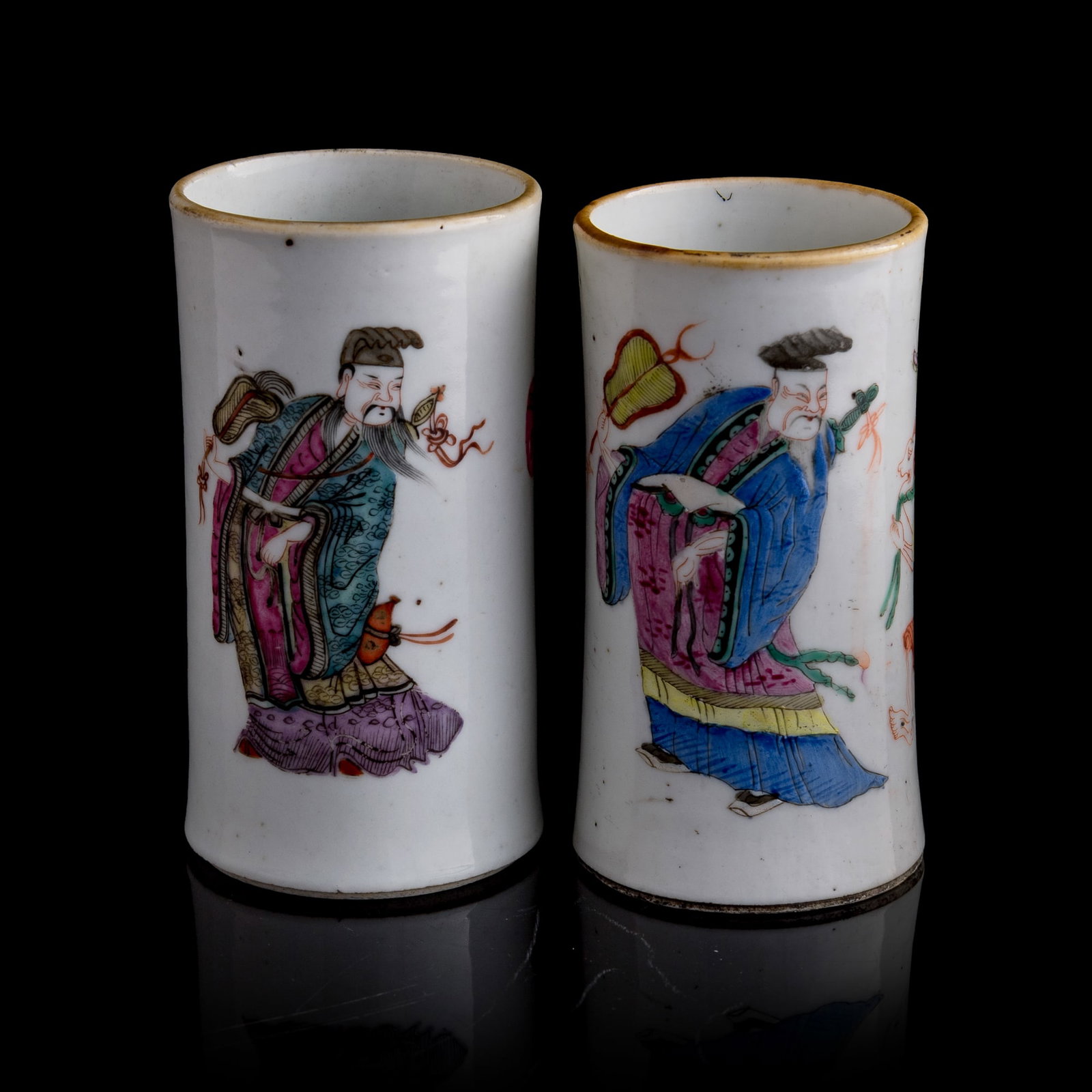 Two Chinese famille rose 'Eight Immortals' brushpots, early 19th century (1 of 9)