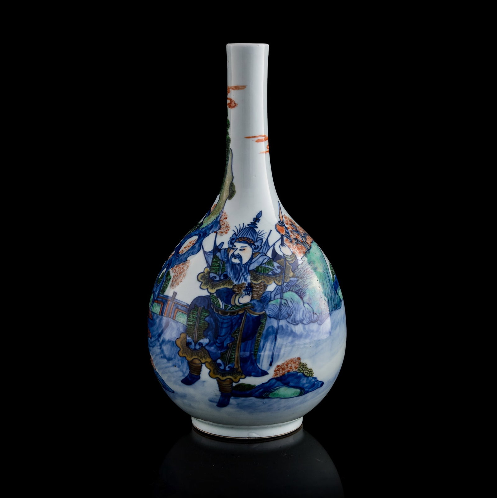 A Chinese blue and enamel 'Journey to the West' danping vase, 19th century: A Chinese blue and enamel 'Journey to the West' danping vase 19th century Depicting Sun Wukong, the Monkey King, and Li Jing, the Pagoda-Bearing Heavenly King, within a pavilion and landscape setting.