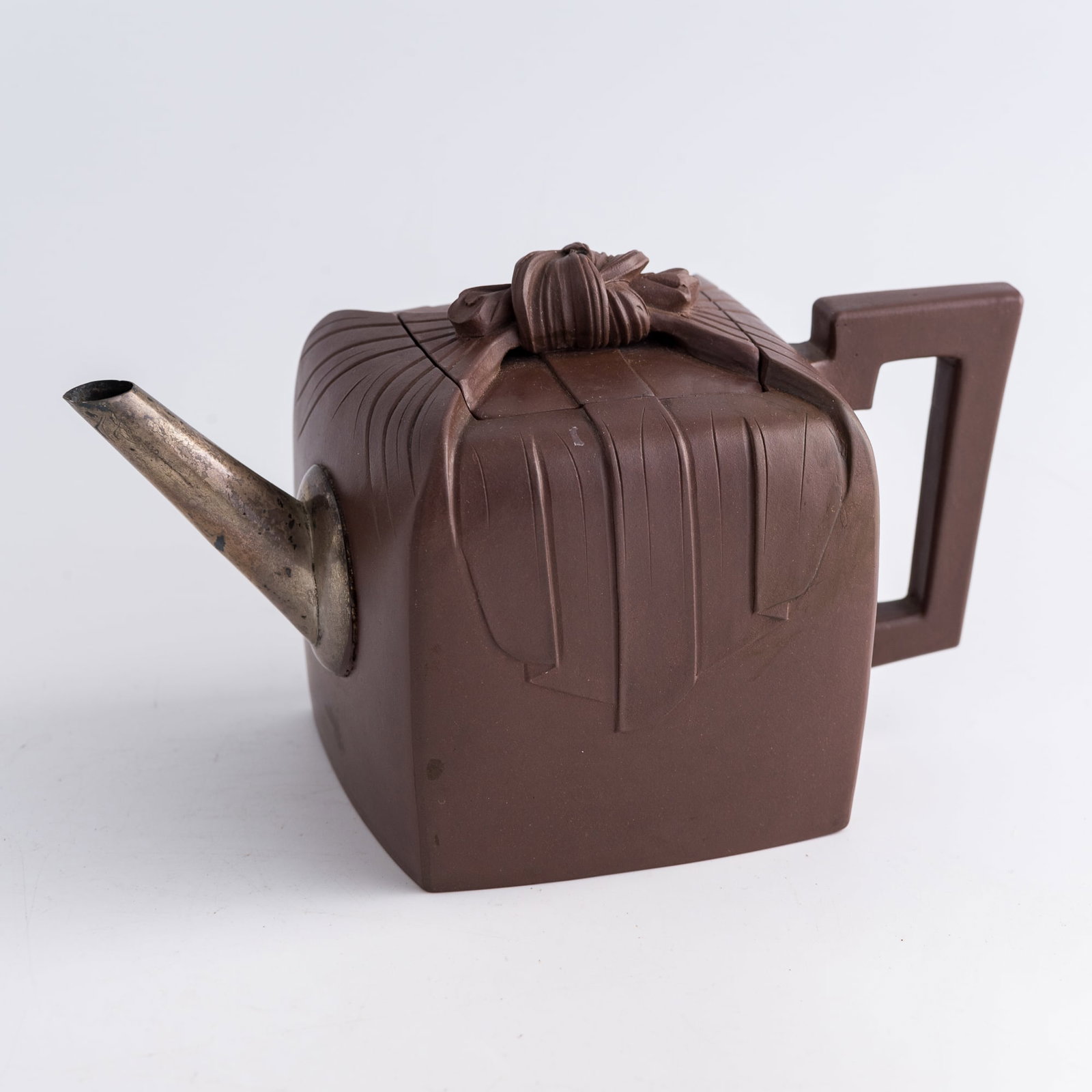 A Chinese Yixing zisha bundle-form square teapot, Qing dynasty (1 of 8)
