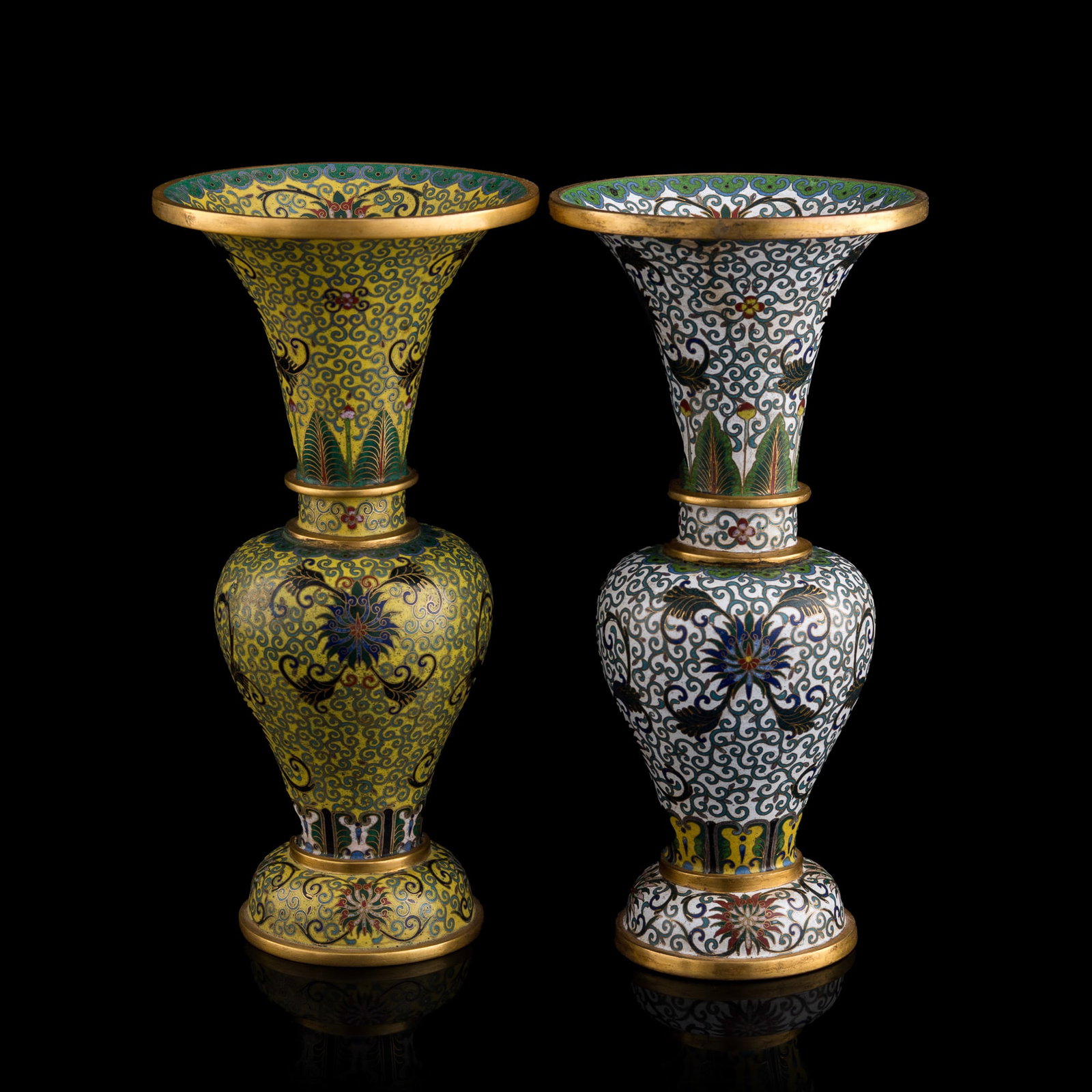 Two Chinese cloisonné enamel gu vases, Republic period (1 of 15)