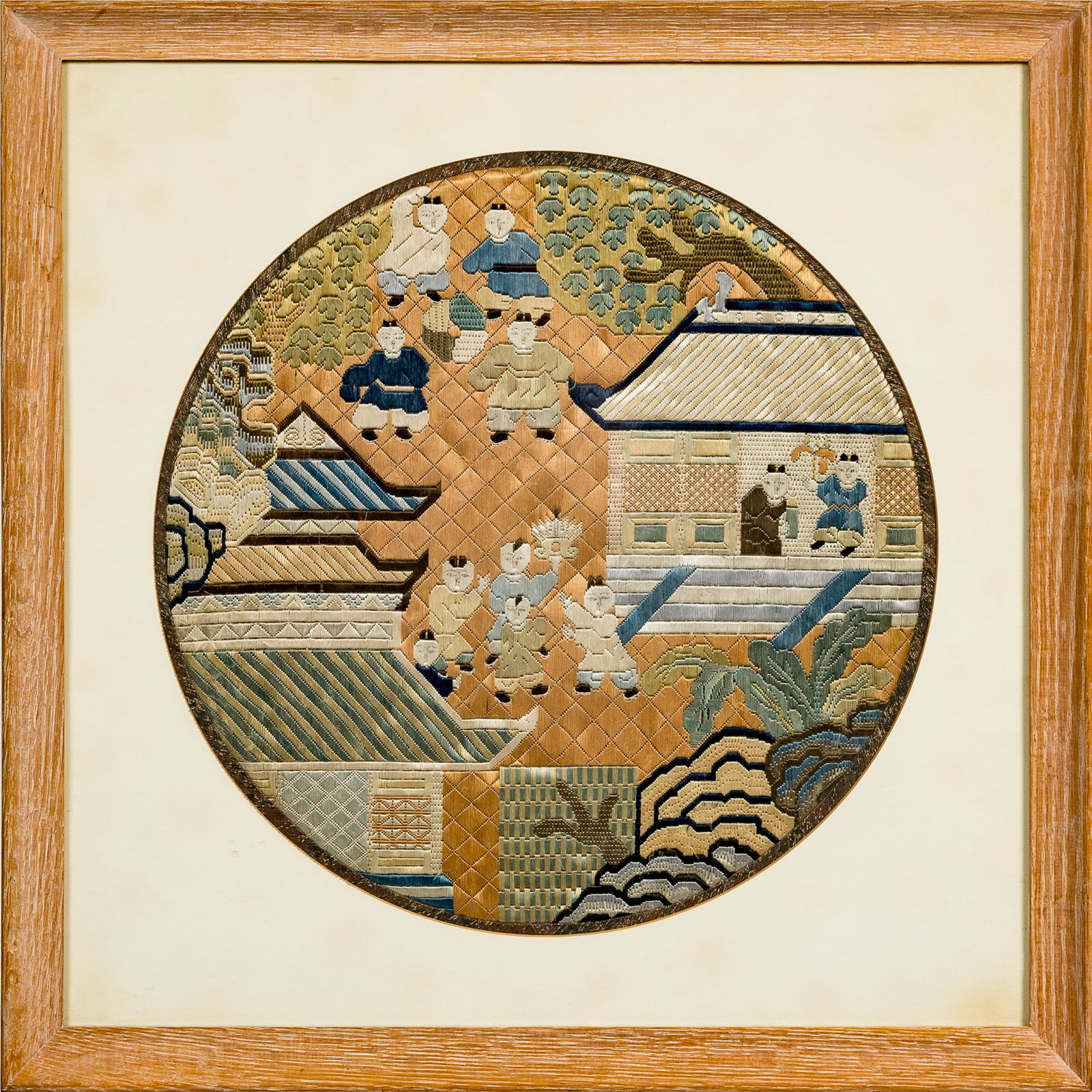 A Chinese seed-stitched 'Hundred Boys' roundel, 19th century (1 of 6)