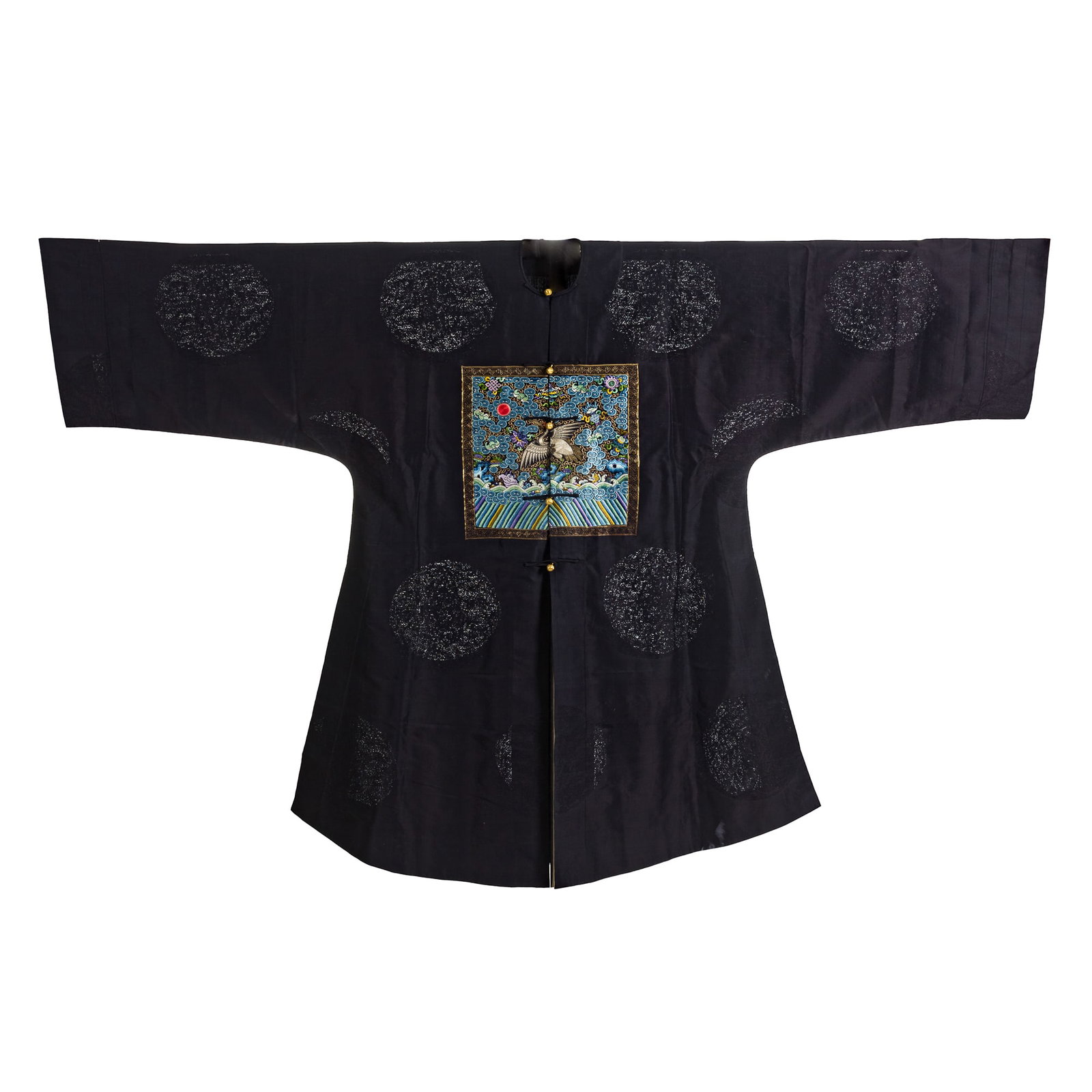 A Chinese black gauze court robe with first-rank crane badge, early 19th century (1 of 5)