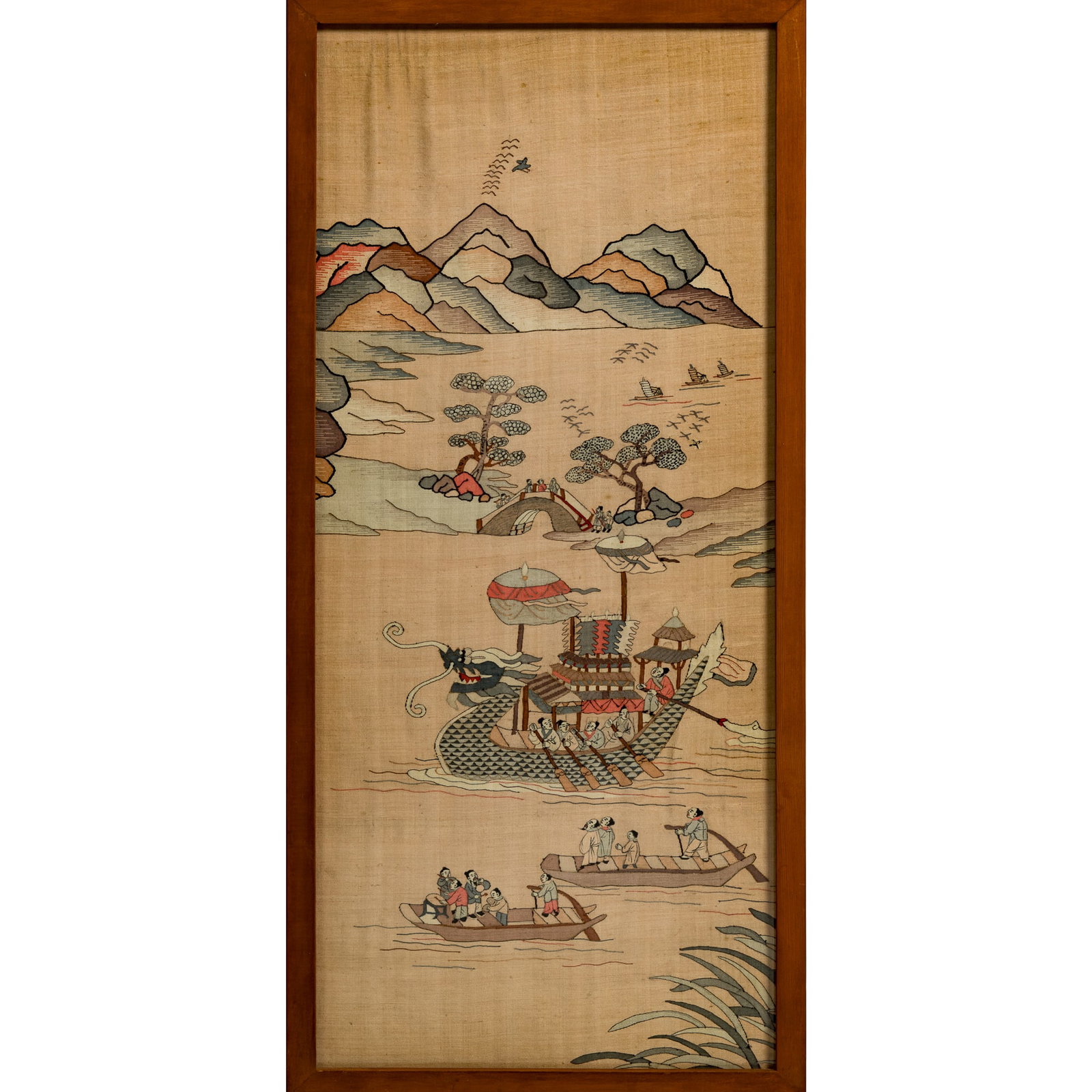 A framed Chinese kesi boating scene, late 19th century (1 of 7)