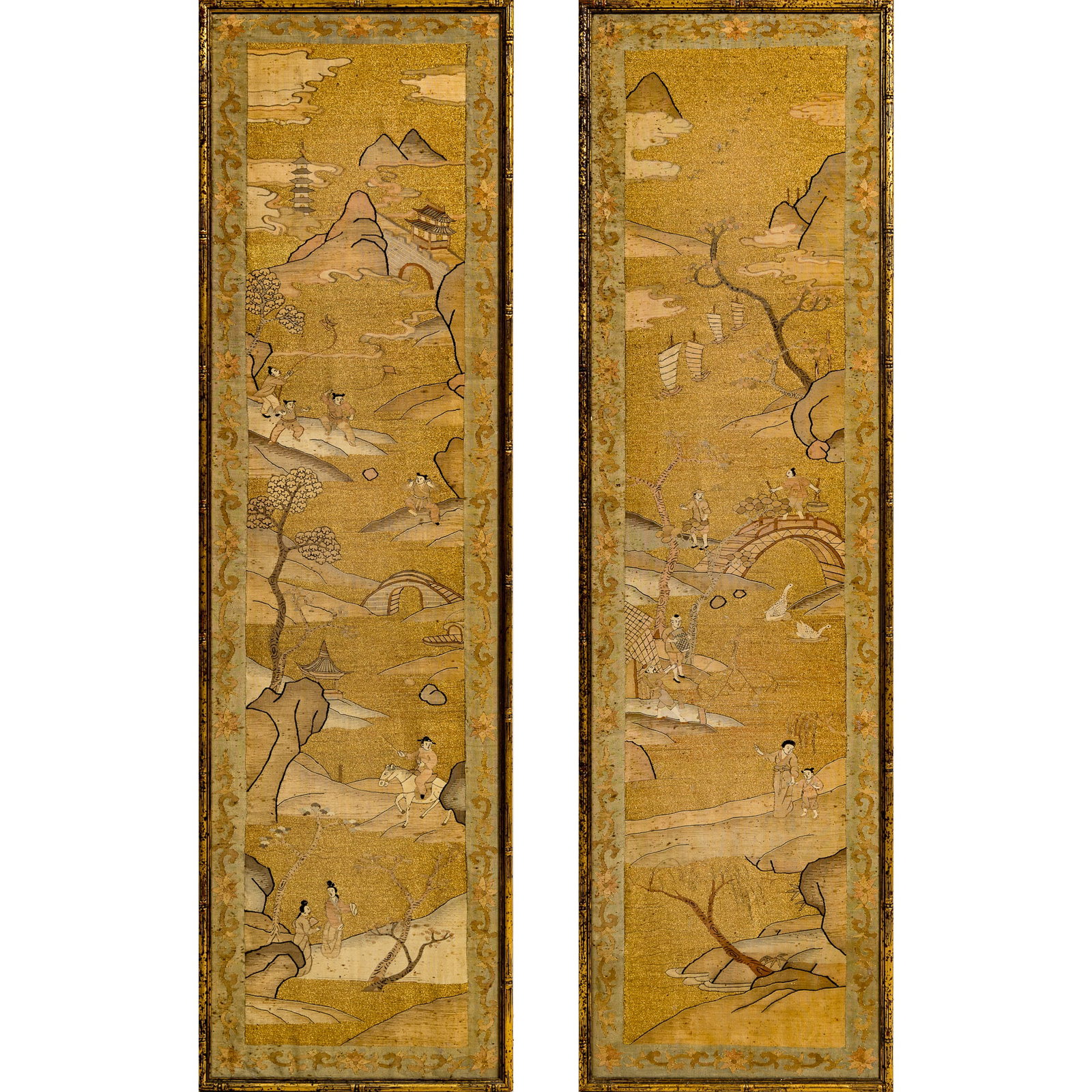 A pair of framed Chinese kesi figural landscape panels, late 19th century (1 of 9)