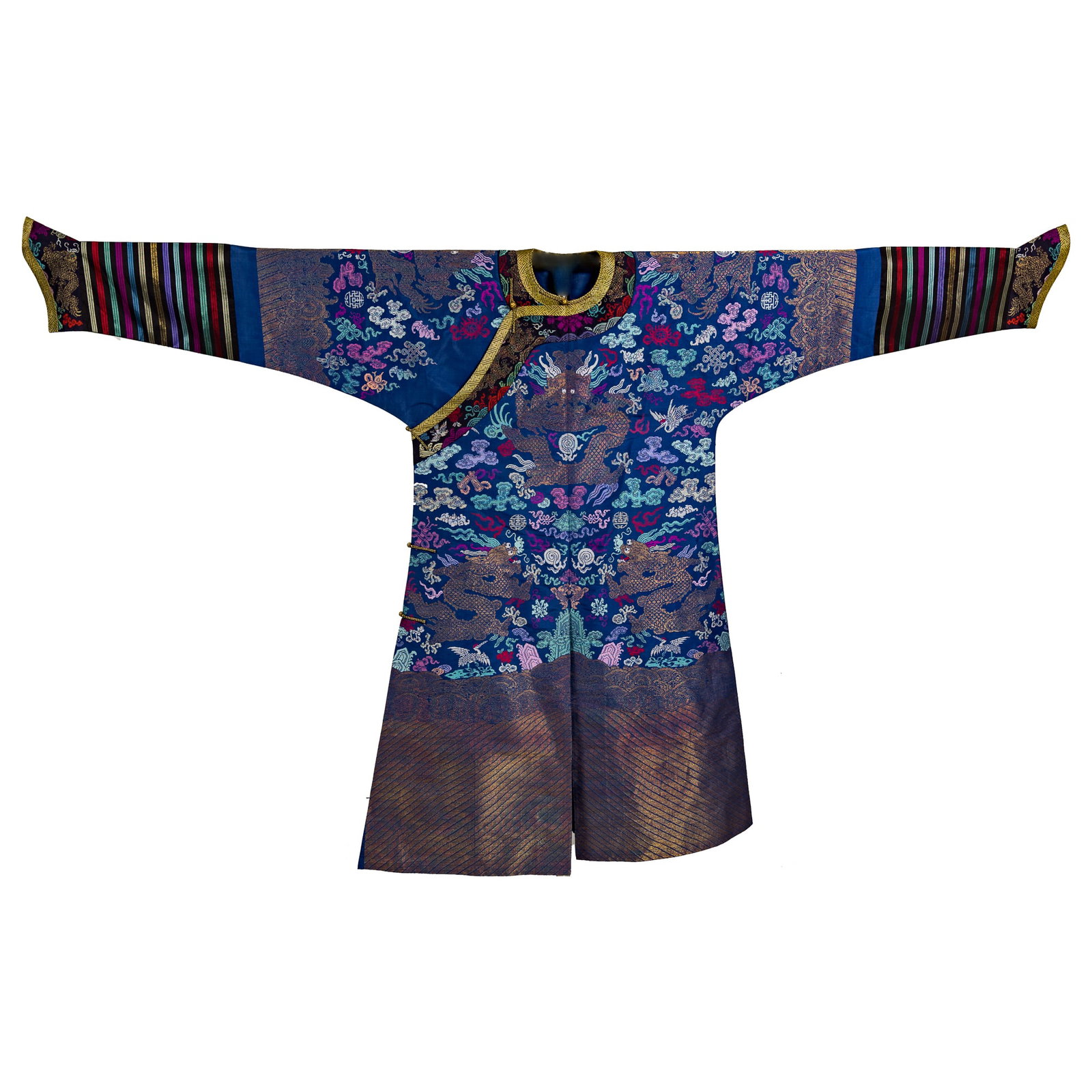 A Chinese blue-ground brocade dragon robe, 19th century (1 of 10)