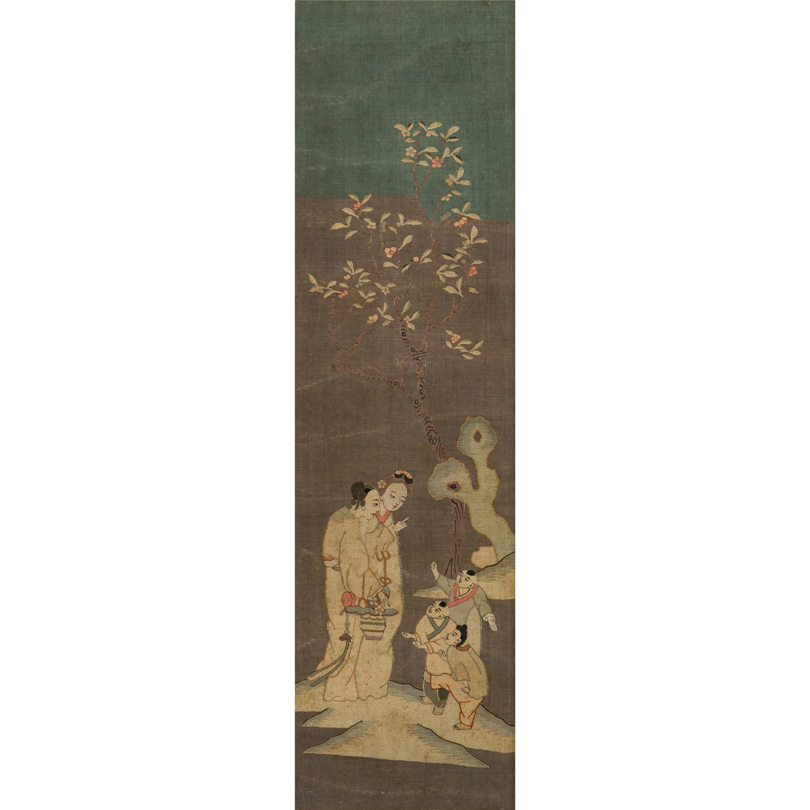 A Chinese kesi 'court lady' and 'boy' embroidery, 19th century (1 of 5)