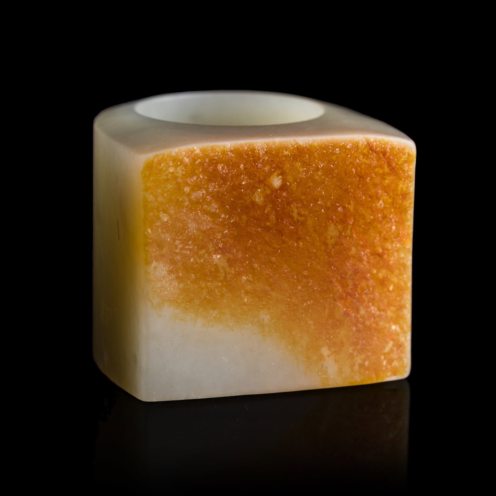A Chinese white jade russet-skin archer's ring, 18th/19th century: A Chinese white jade russet-skin archer's ring 18th/19th century Inner Dia: 22, H: 30 mm Private collection, Southern California. Click here for high resolution im