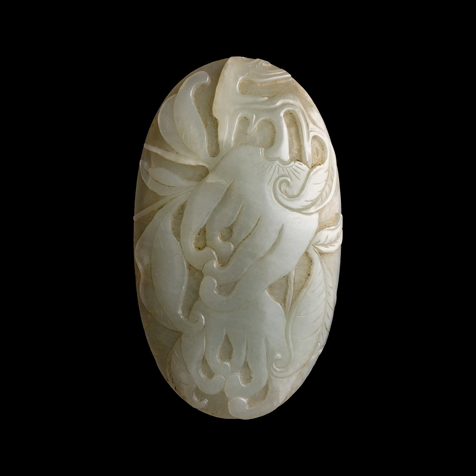 A Chinese white jade 'Buddha's hand' plaque, 19th century (1 of 6)