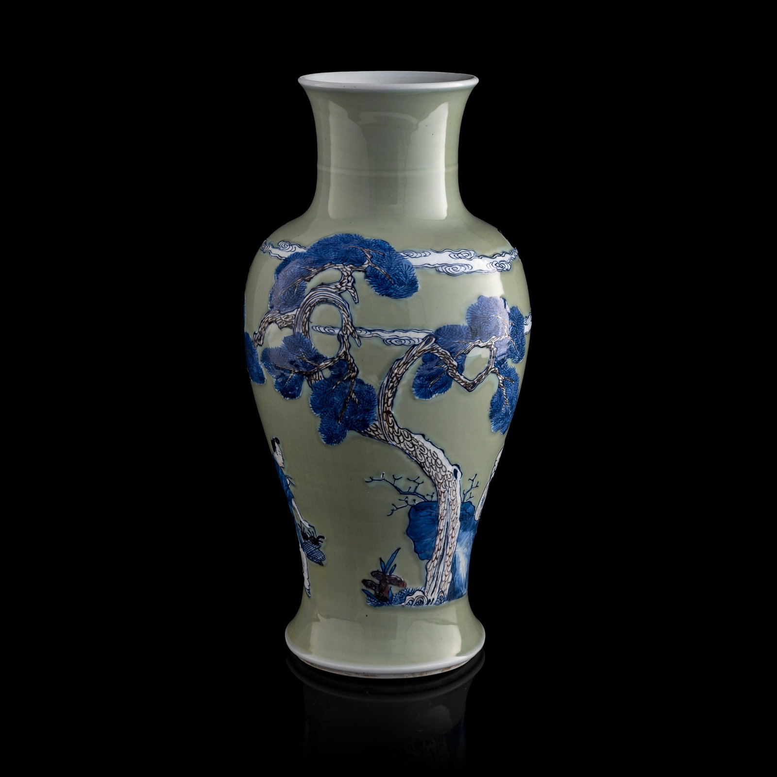 A Chinese underglaze sancai 'pine and crane' Guanyin vase, Kangxi period, Qing dynasty: A Chinese underglaze sancai 'pine and crane' Guanyin vase Kangxi period, Qing dynasty H: 17 1/4, Dia: 8 1/2 in. (H: 43.8, Dia: 21.6 cm.) Private collection, Windermere, Florida.