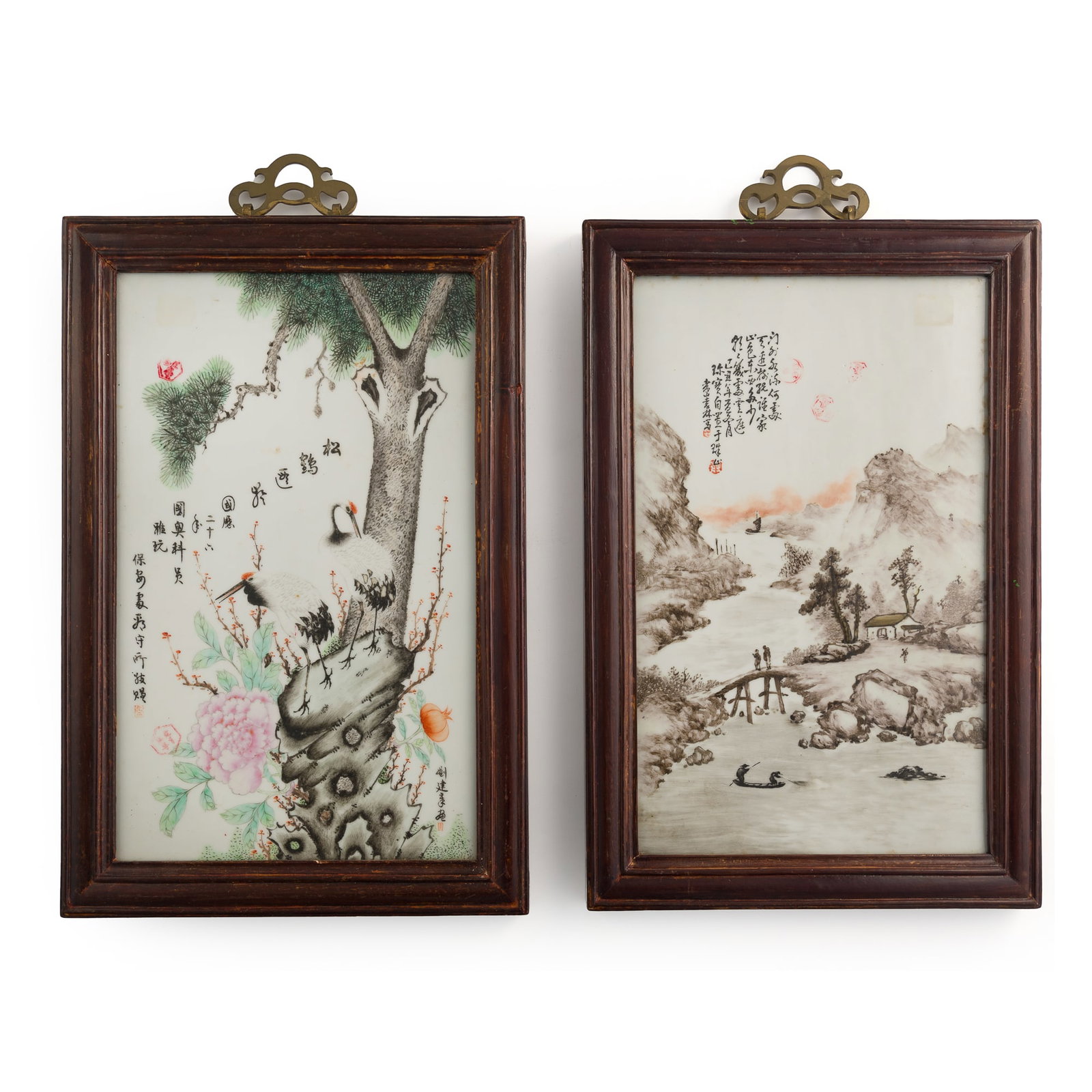 Two Chinese grisaille and famille rose porcelain plaques, Republic period (1 of 11)