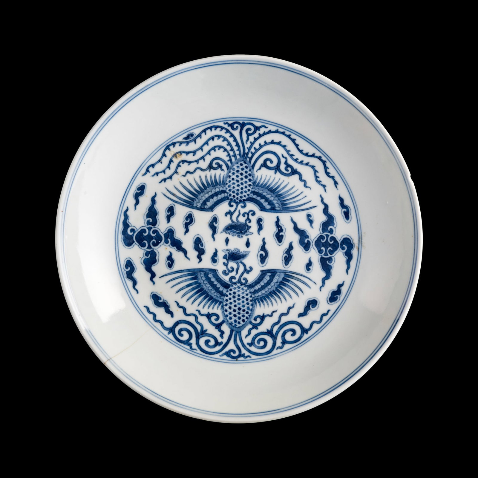 A Chinese blue and white 'double phoenix' dish, Daoguang period, Qing dynasty (1 of 7)