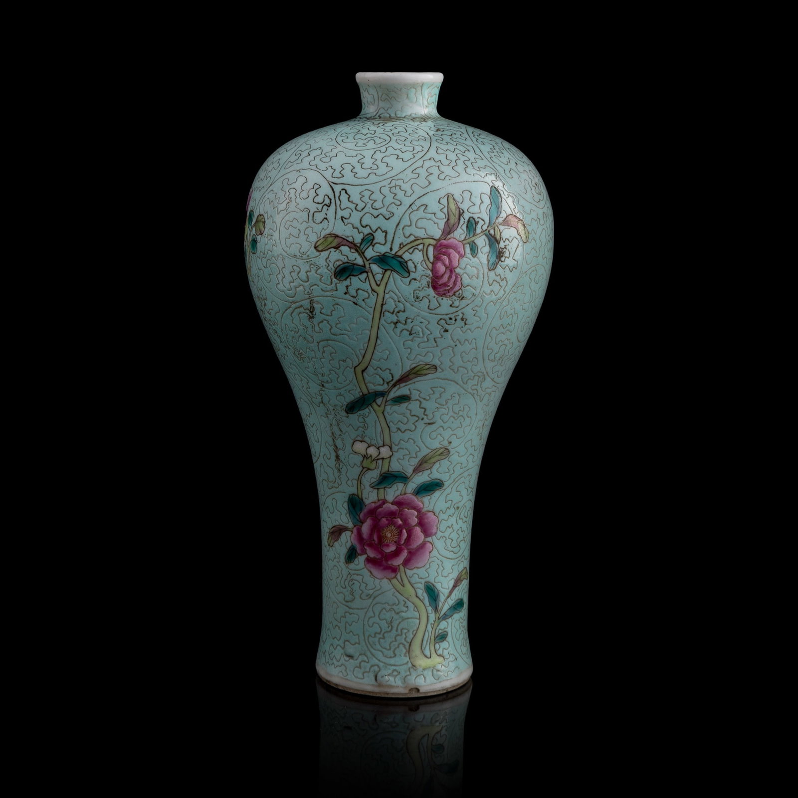 A Chinese sgraffiato famille rose floral meiping vase, Qing dynasty (1 of 8)