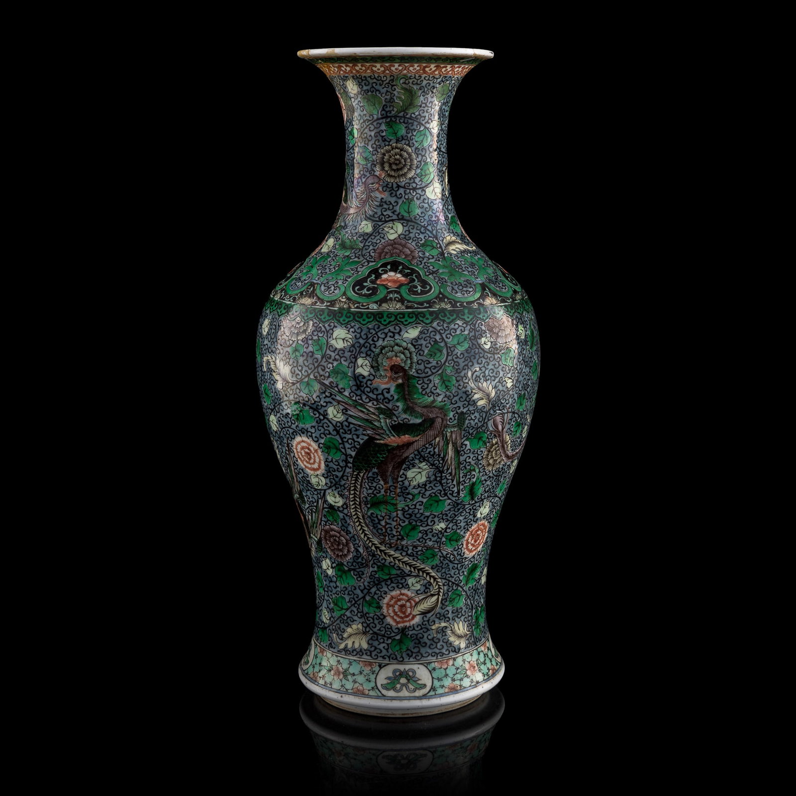 A Chinese susancai 'phoenix and peony' Guanyin vase, 19th century: A Chinese susancai 'phoenix and peony' Guanyin vase 19th century H: 18 1/4, Dia: 7 1/2 in. (H: 46.4, Dia: 19 cm.) From an estate in San Diego, California. Click he