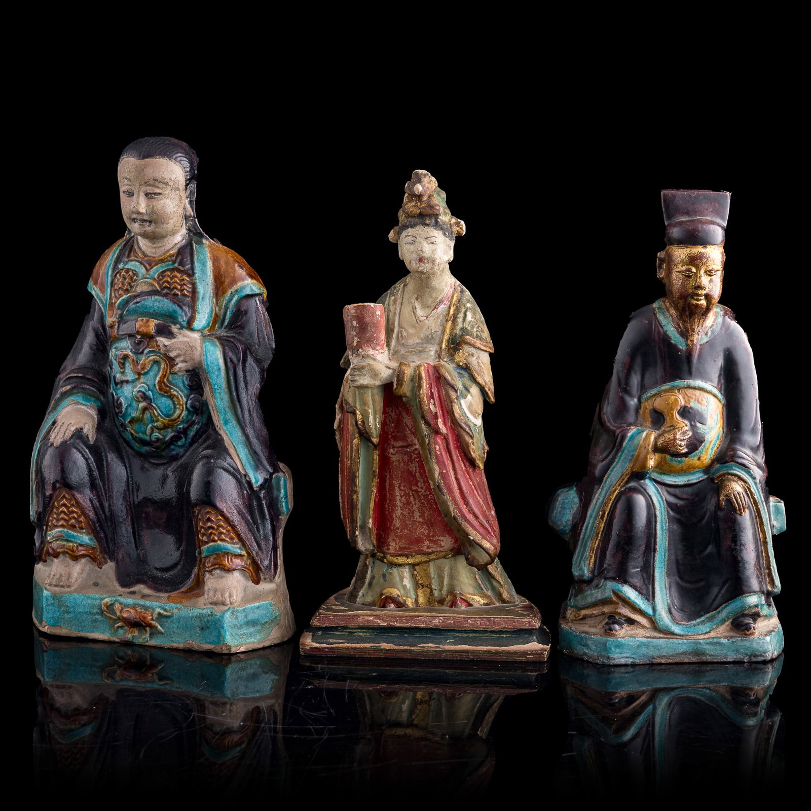 Three Chinese pottery figures, Ming dynasty (1 of 12)