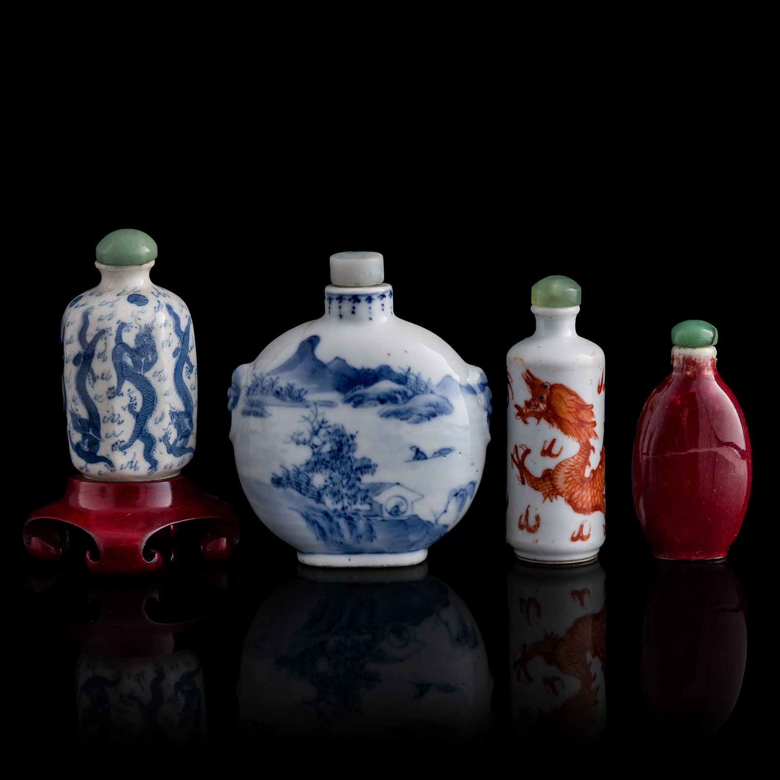 Four Chinese assorted porcelain snuff bottles, Qing dynasty (1 of 9)
