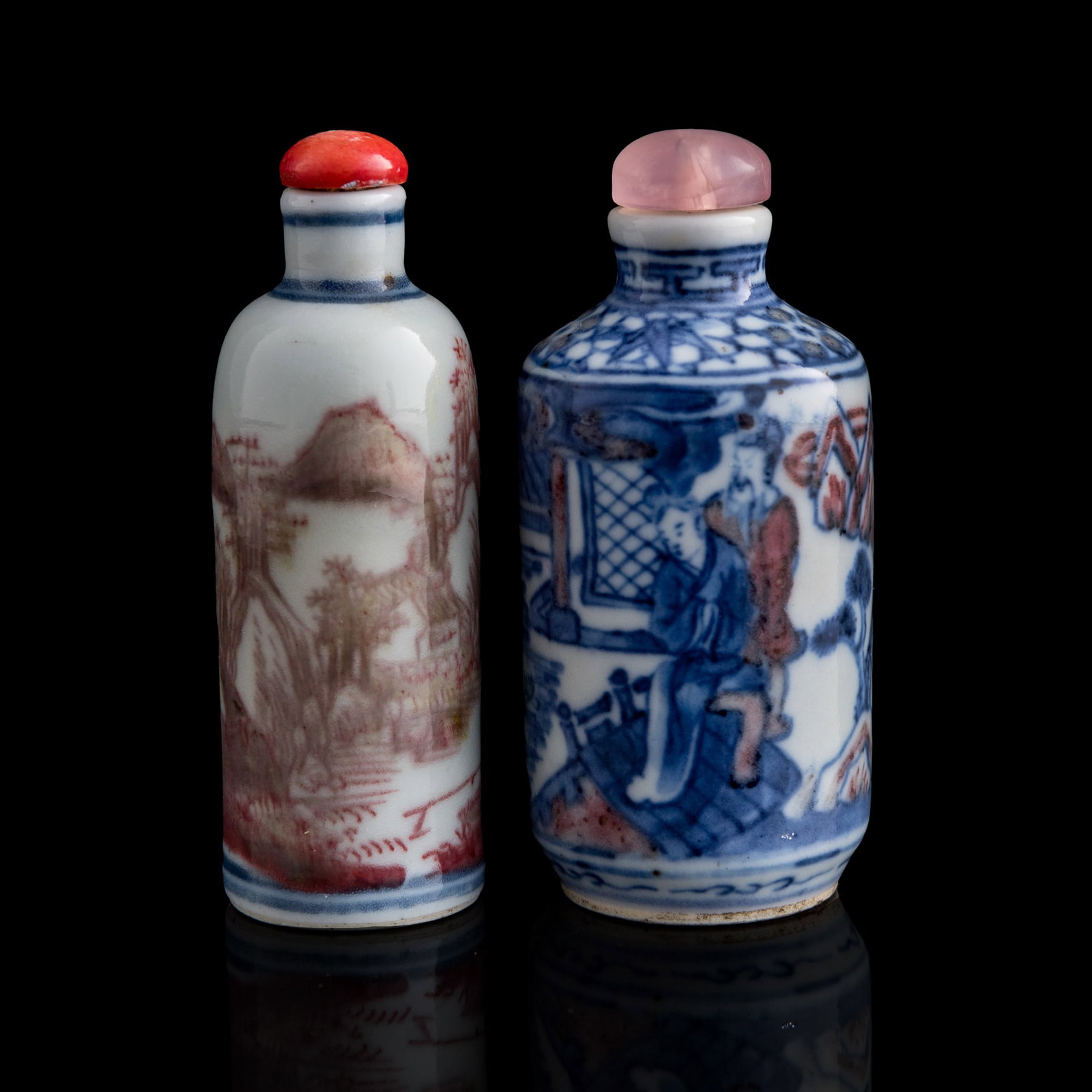 Two Chinese blue and underglaze-red snuff bottles, 19th century (1 of 10)