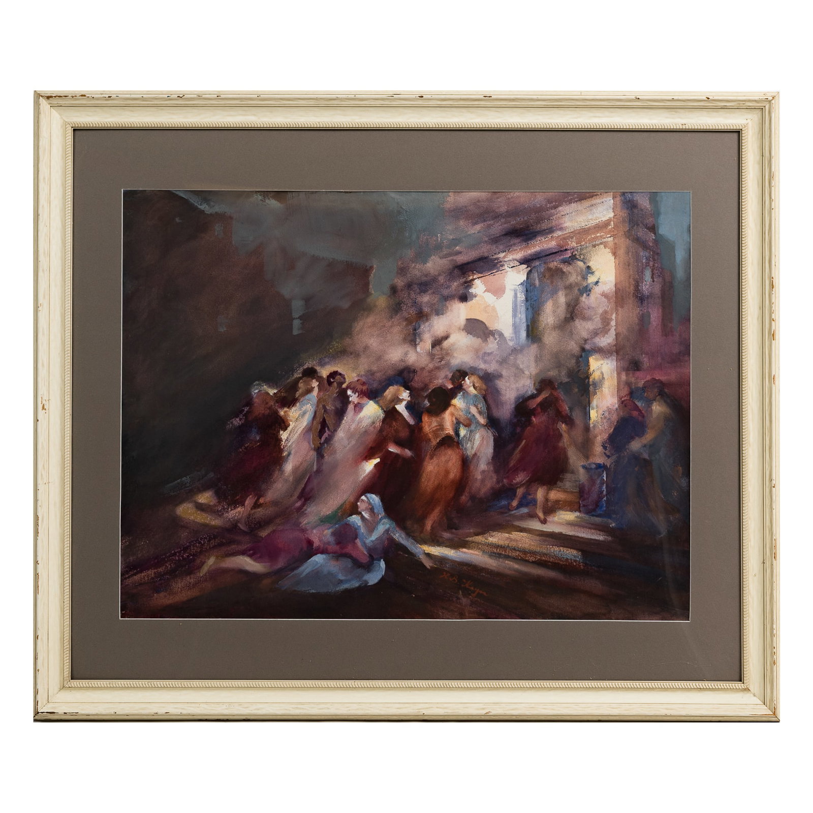 'Panic' watercolor painting, by Hilde B. Kayn (Austrian/American, 1903-1950): 'Panic' watercolor painting by Hilde B. Kayn (Austrian/American, 1903-1950) With Elliott Galleries explanation affixed to reverse. Please contact the Cataloging Department for additional natural