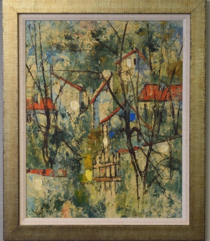 Jean Claude Mayodon (French, 1938- 1981): Jean Claude Mayodon (French, 1938- 1981) French Countryside Original oil on canvas abstract of French countryside. Signed bottom left. The dimensions are approximately 30 X 24 inches (76.2 X 60.9 cm).