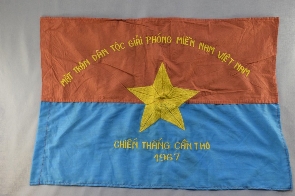 Vietnamese National Liberation Front Battle Flag: Vietnamese National Liberation Front Battle Flag 1967 - Cotton construction - Measures approx 20" x 21 1/2"